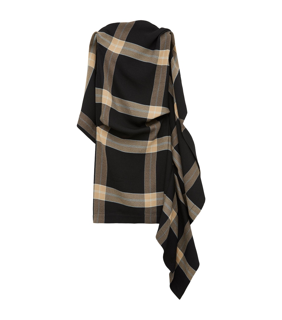 LOEWE Womens Check Asymmetrical Mini Dress Black/beige