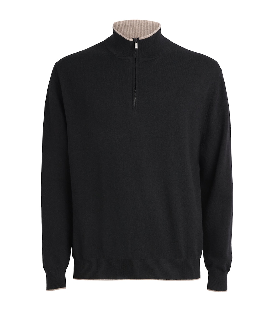 Paul & Shark Mens Cashmere Quarter-Zip Sweater Black
