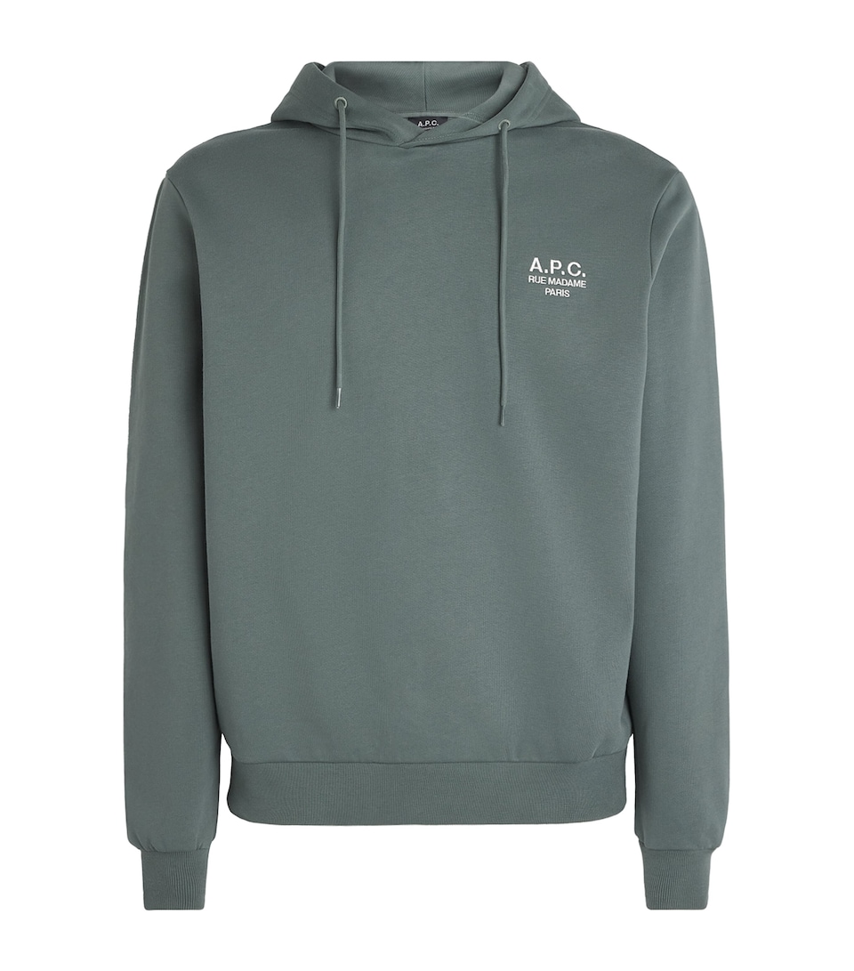 A.P.C. Mens Cotton Rue Madame Logo Hoodie Vert Grise / Blanc