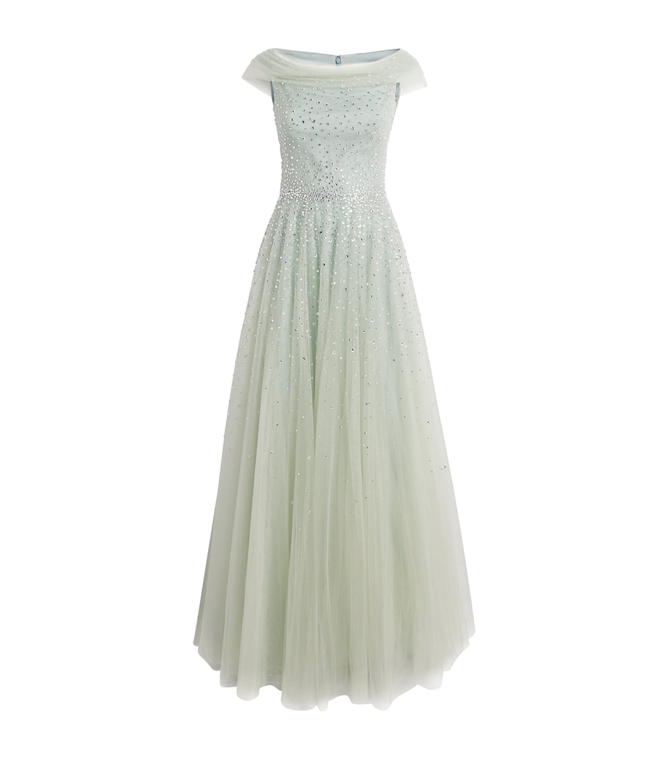 Jenny Packham Womens Tulle Embellished Shayla Gown Eau De Nil