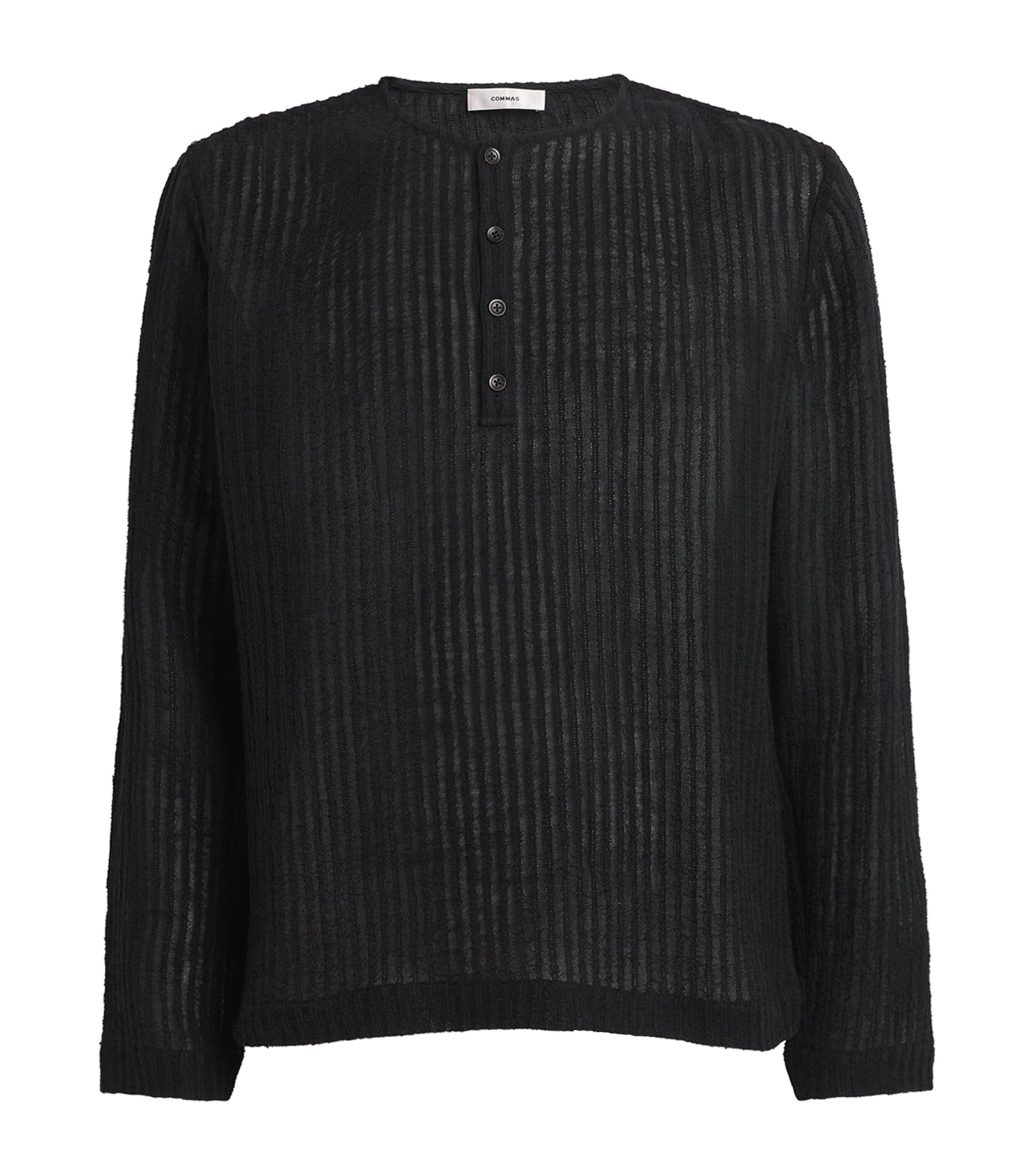 Linen-Cotton-Blend Stripe Henley T-Shirt