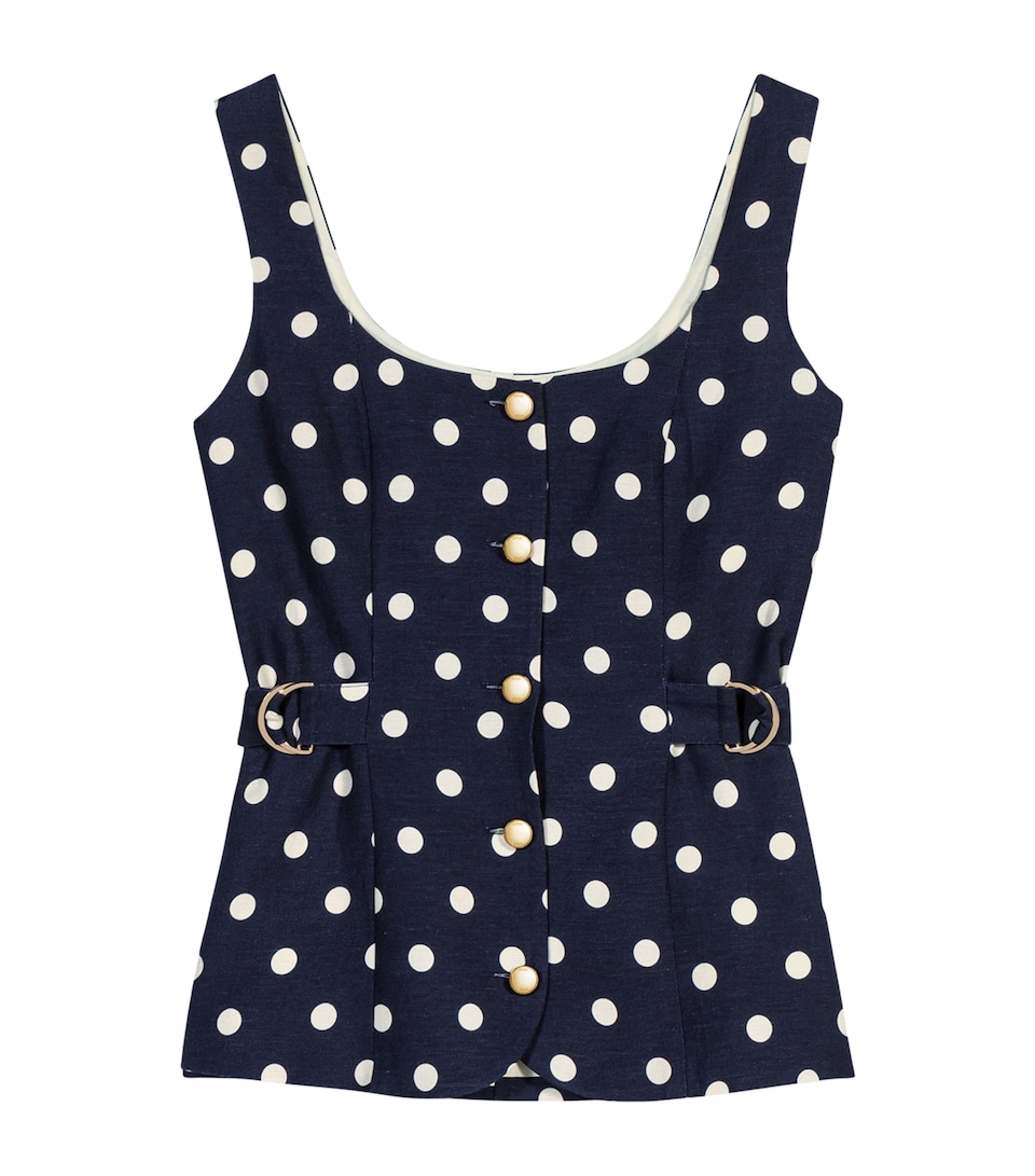 Maje Womens Linen-Blend Polka-Dot Waistcoat Navy Dots Print