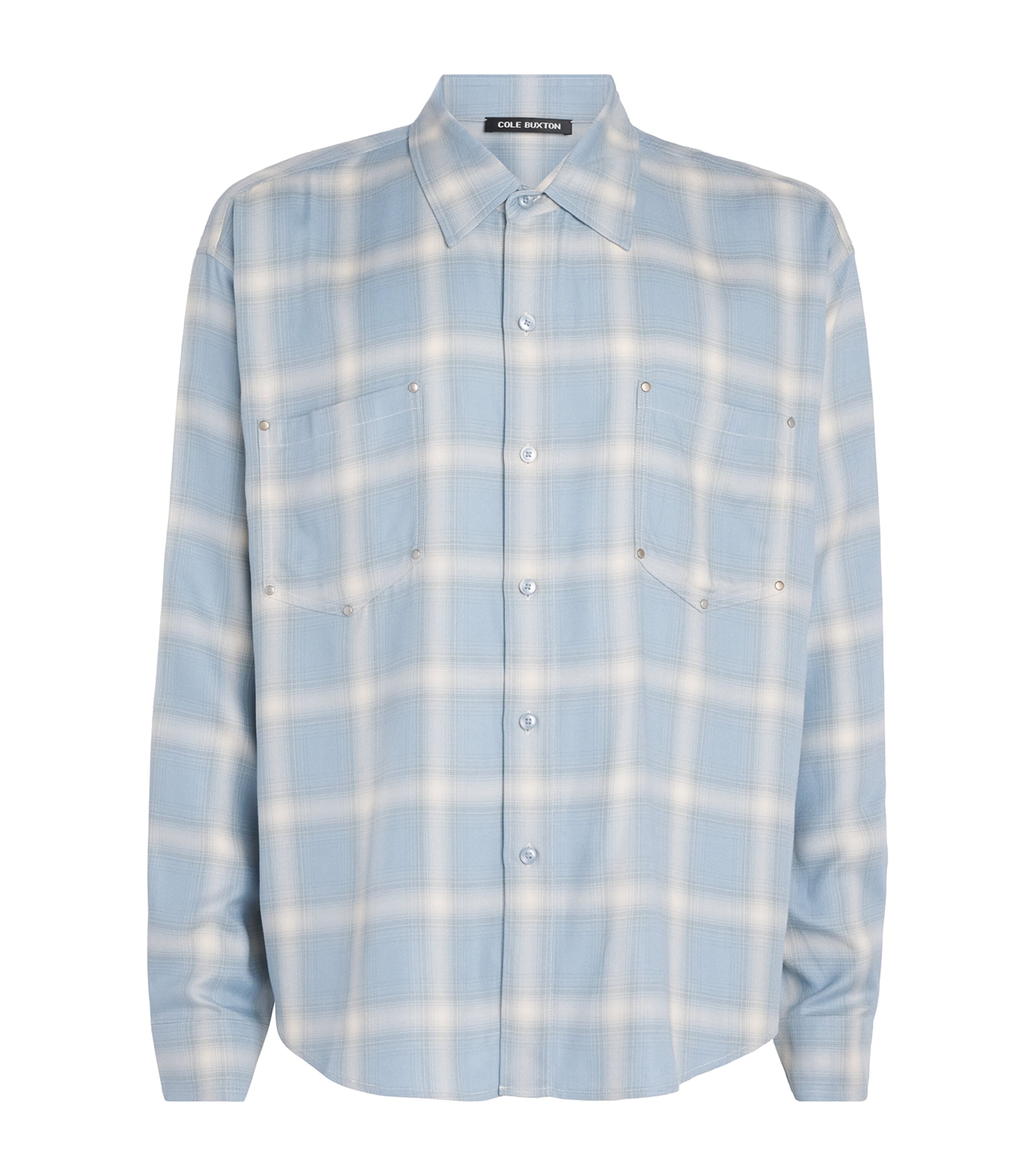 Cole Buxton Mens Check Western Shirt Baby Blue