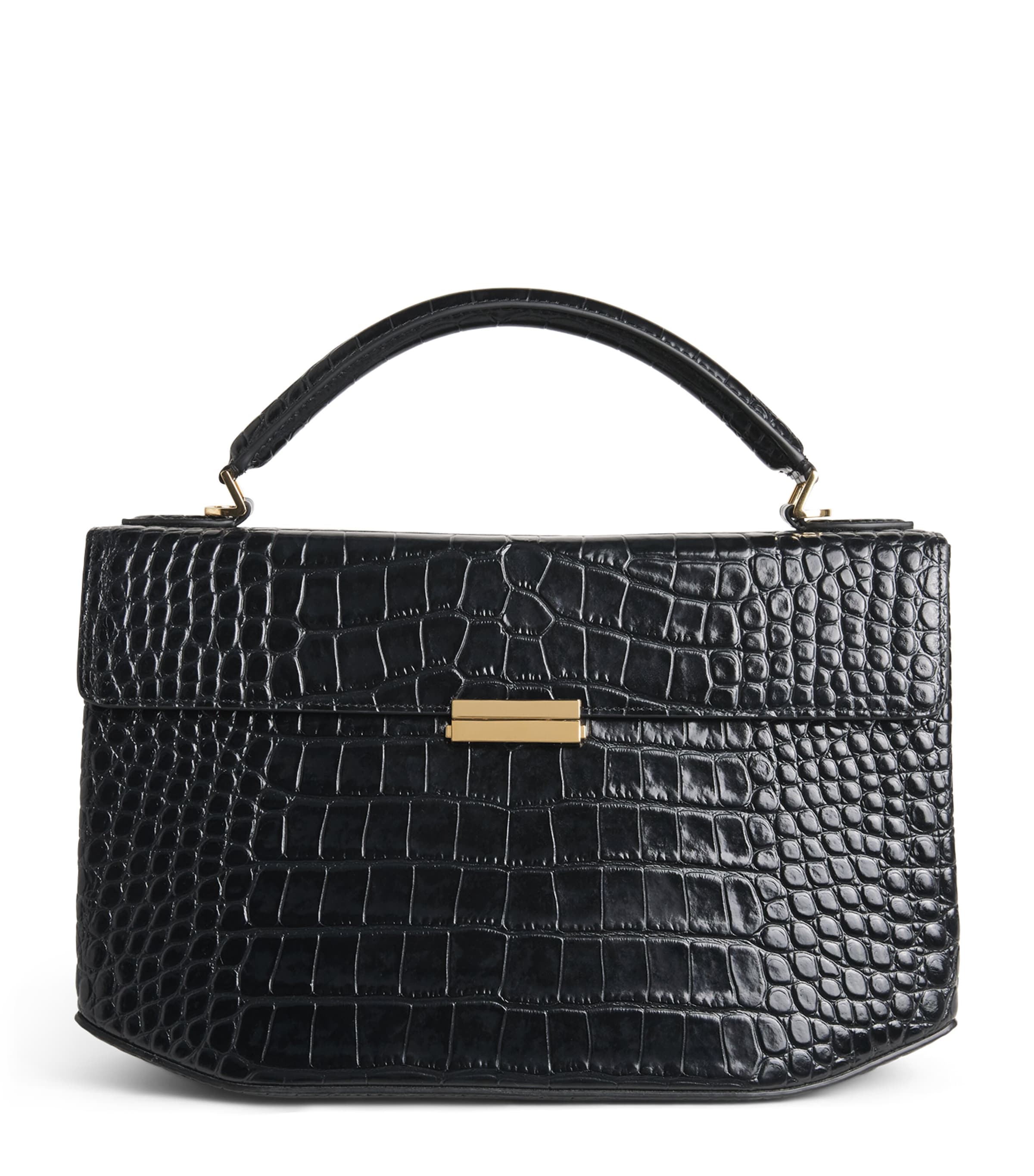 Croc-Embossed Leather Box Top-Handle Bag