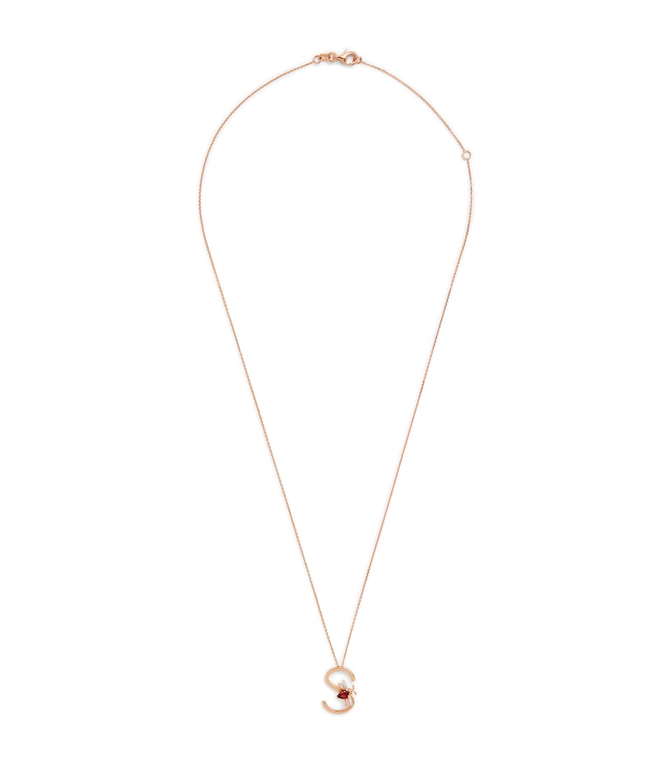 Rose Gold, Diamond and Garnet Letter ‘S’ Necklace