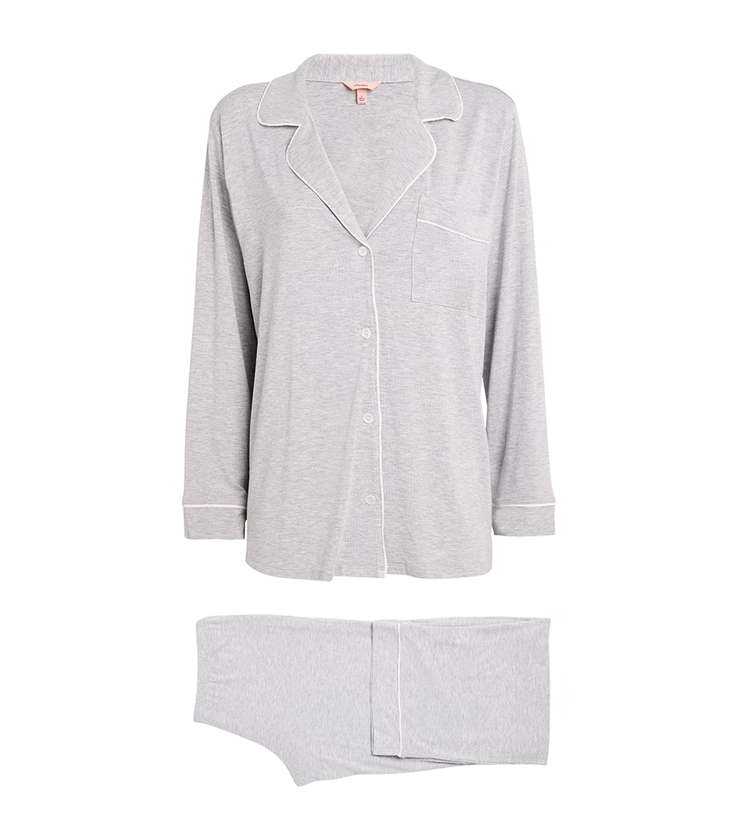 Eberjey Womens Gisele Long Piped Pyjama Set Heathr Gry/srbt