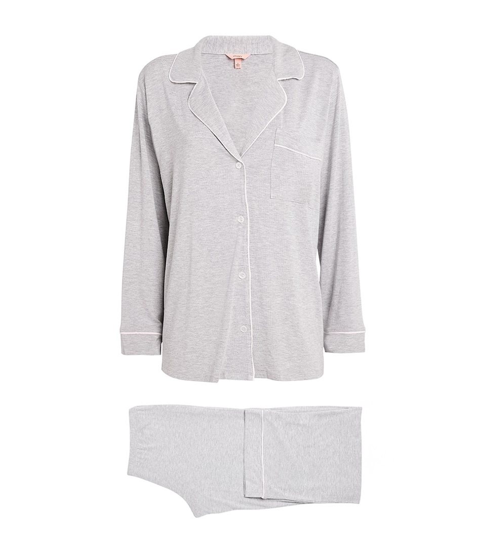 Eberjey Womens Gisele Long Piped Pyjama Set Heathr Gry/srbt
