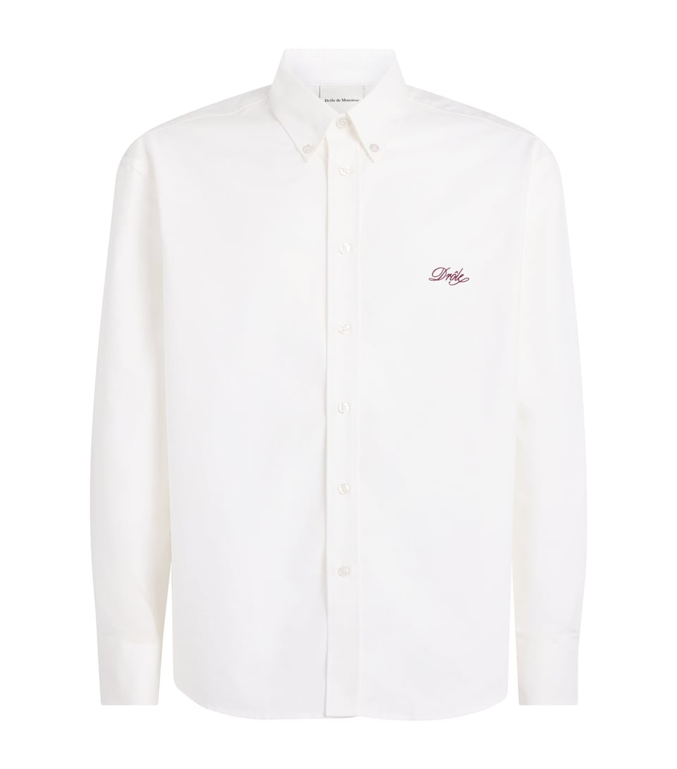 Drôle de Monsieur Mens Cotton Embroidered Logo Shirt White