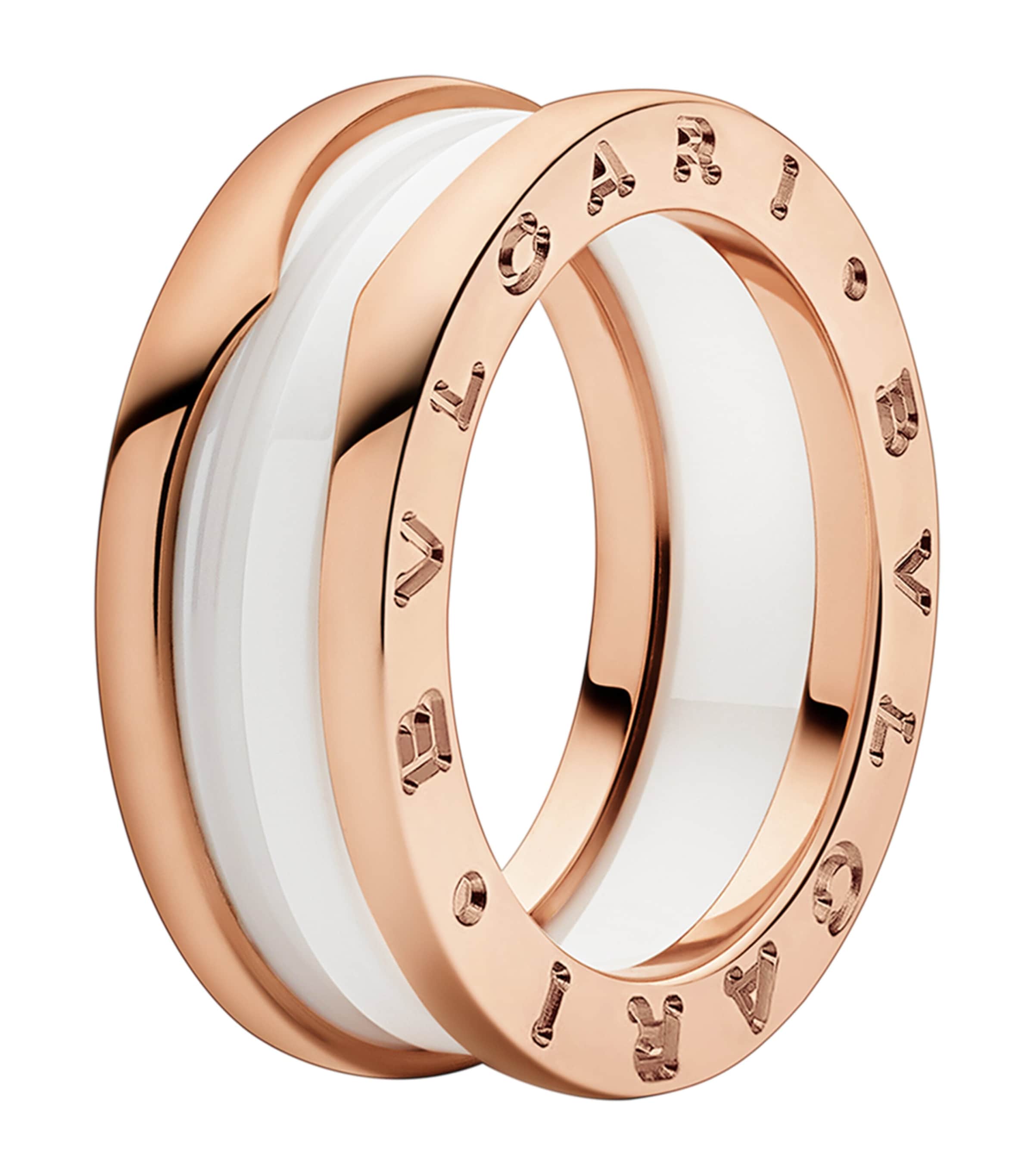 Rose Gold and White Ceramic B.zero1 Two-Band Ring