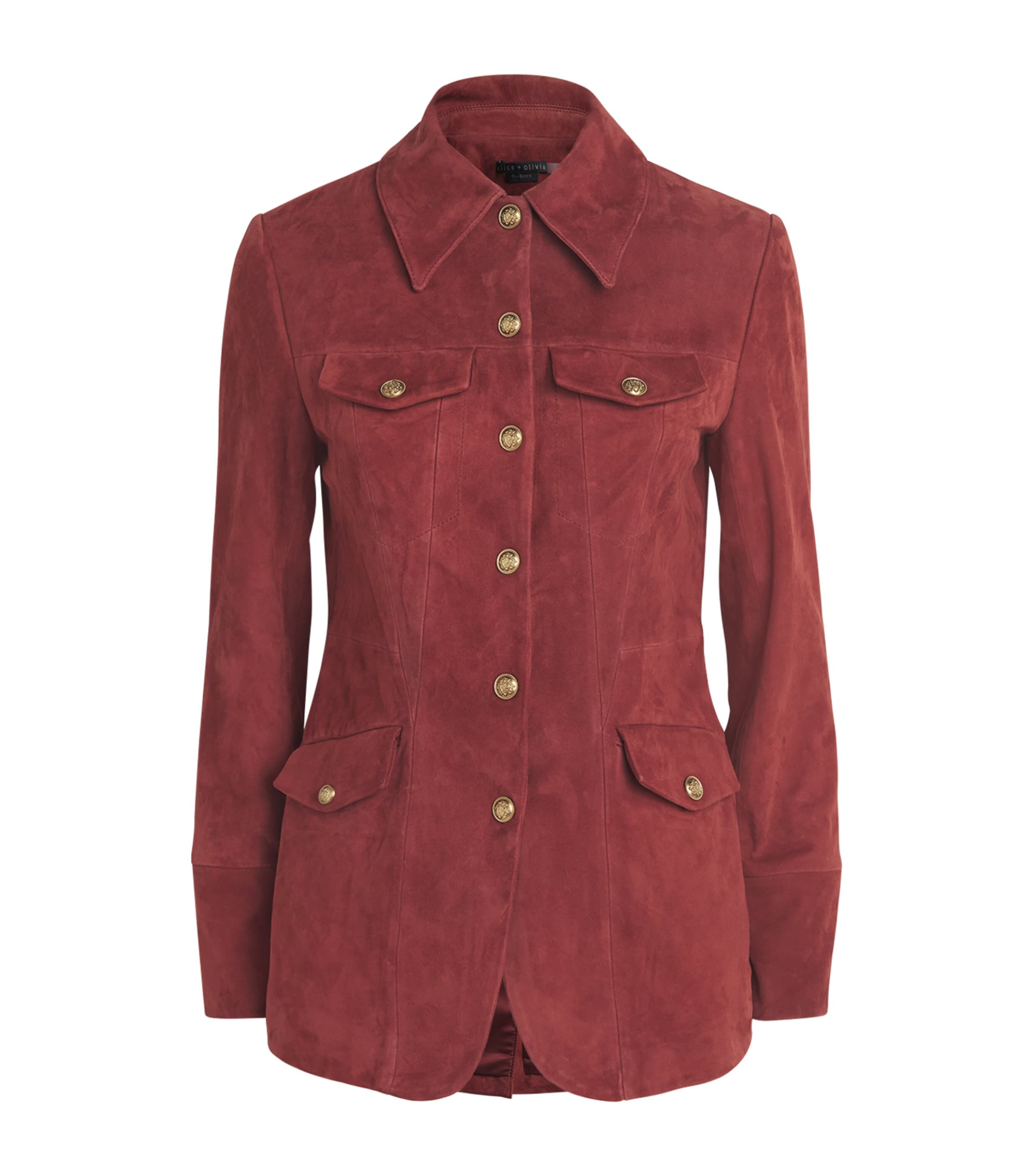 Alice+Olivia Womens Dorothie Suede Utility Jacket Cognac