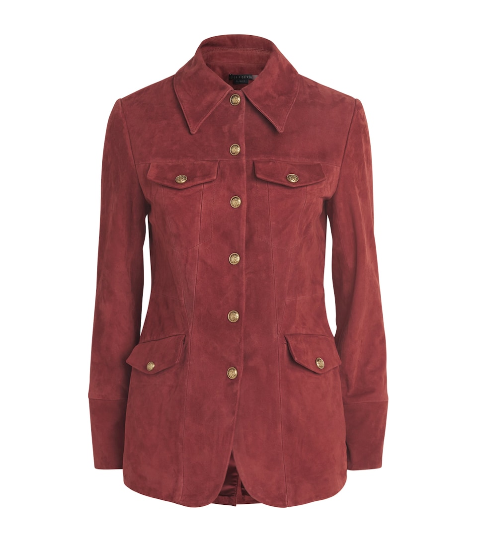 Alice+Olivia Womens Dorothie Suede Utility Jacket Cognac