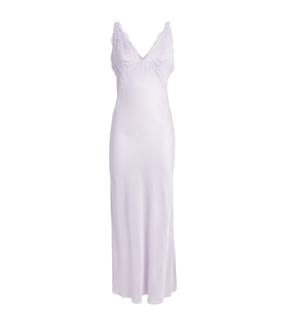 Sandro Paris Womens Satin Lace-Trim Maxi Dress Mauve