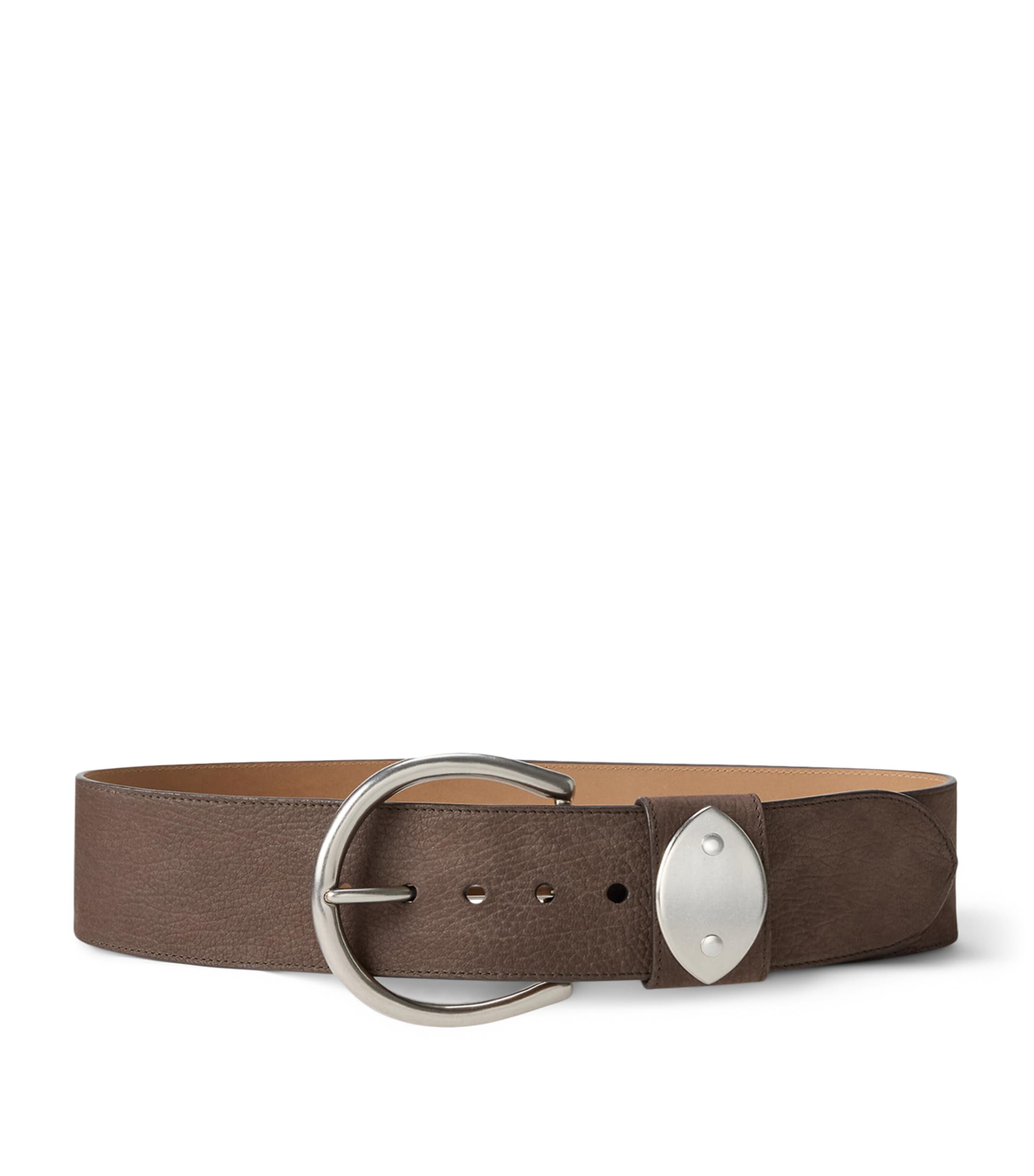 Ralph Lauren Collection Leather Oversized Buckle Belt Luggage Brown