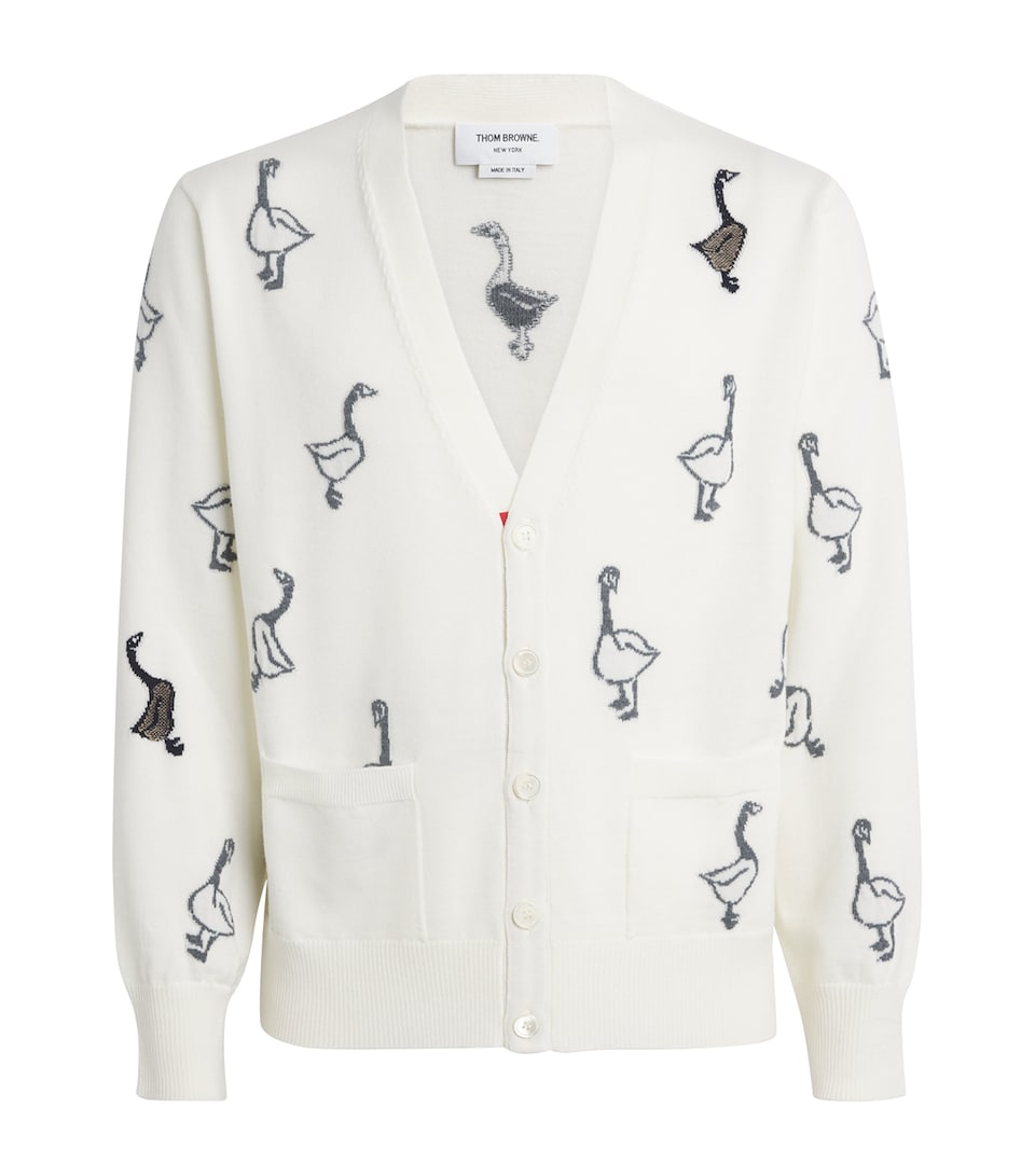 Virgin Wool-Cotton Geese Cardigan