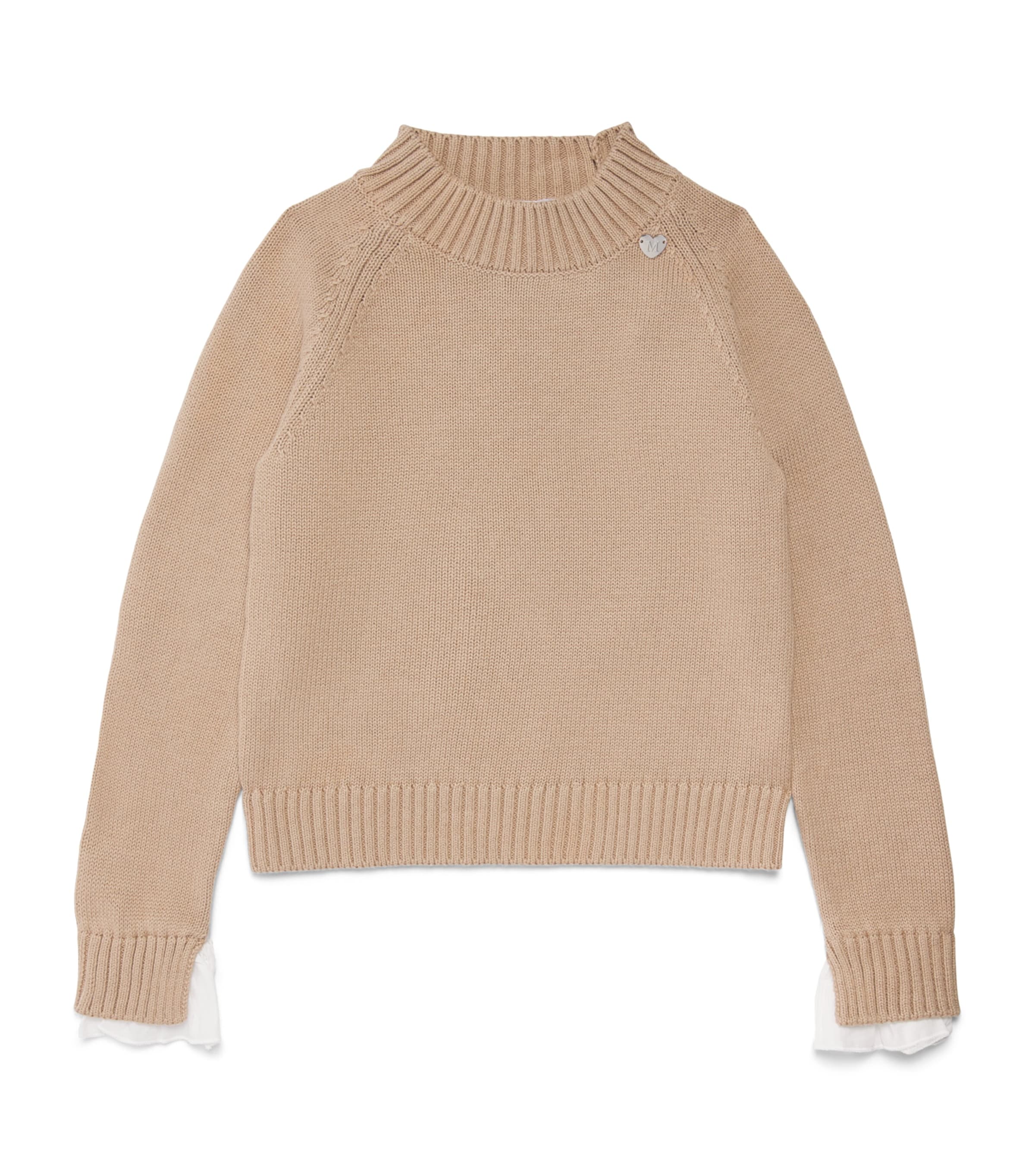 Monnalisa Cotton-Wool Ruffle-Sleeve Sweater (2-12 Years) Beige
