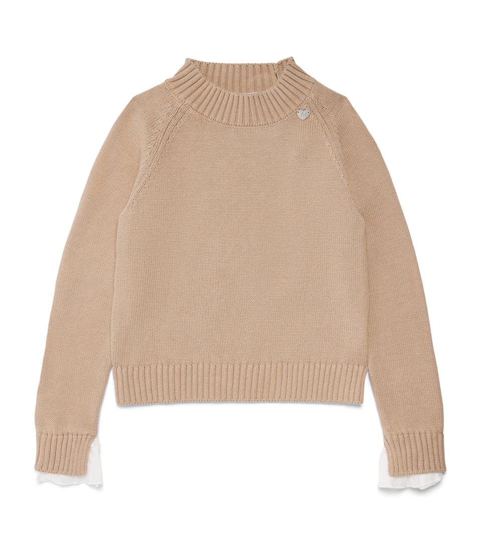 Monnalisa Cotton-Wool Ruffle-Sleeve Sweater (2-12 Years) Beige