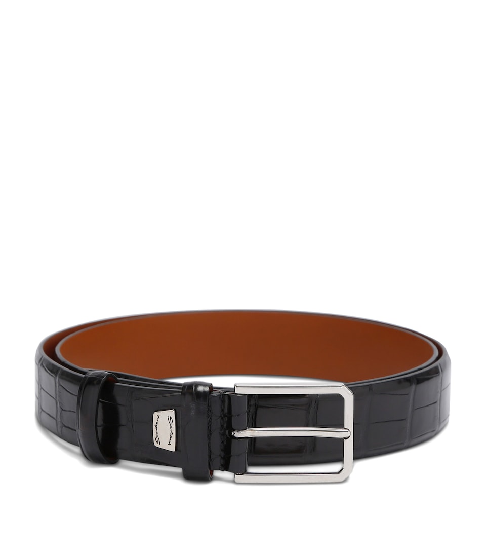 Santoni Crocodile Leather Belt Black