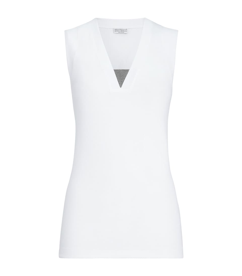 Brunello Cucinelli Womens Embellished Stretch-Cotton T-Shirt