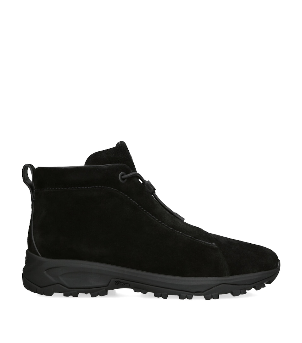 Zegna Mens Suede Triple Stitch Vetta Sneakers Black