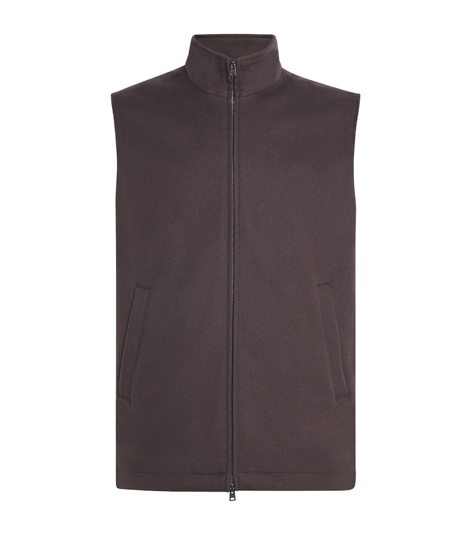 Herno Mens Wool-Cashmere Gilet Marrone Scuro