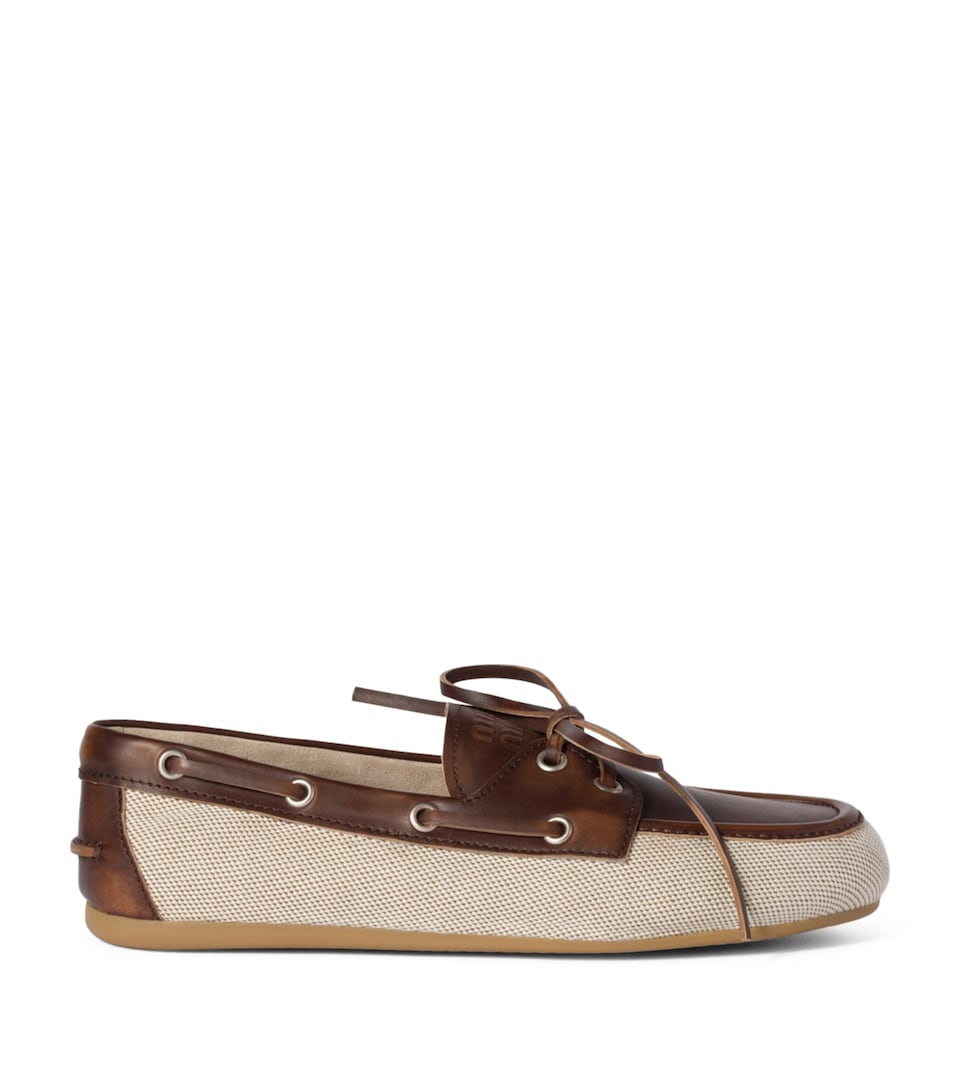 Canvas and Bleached Leather Boat Shoes