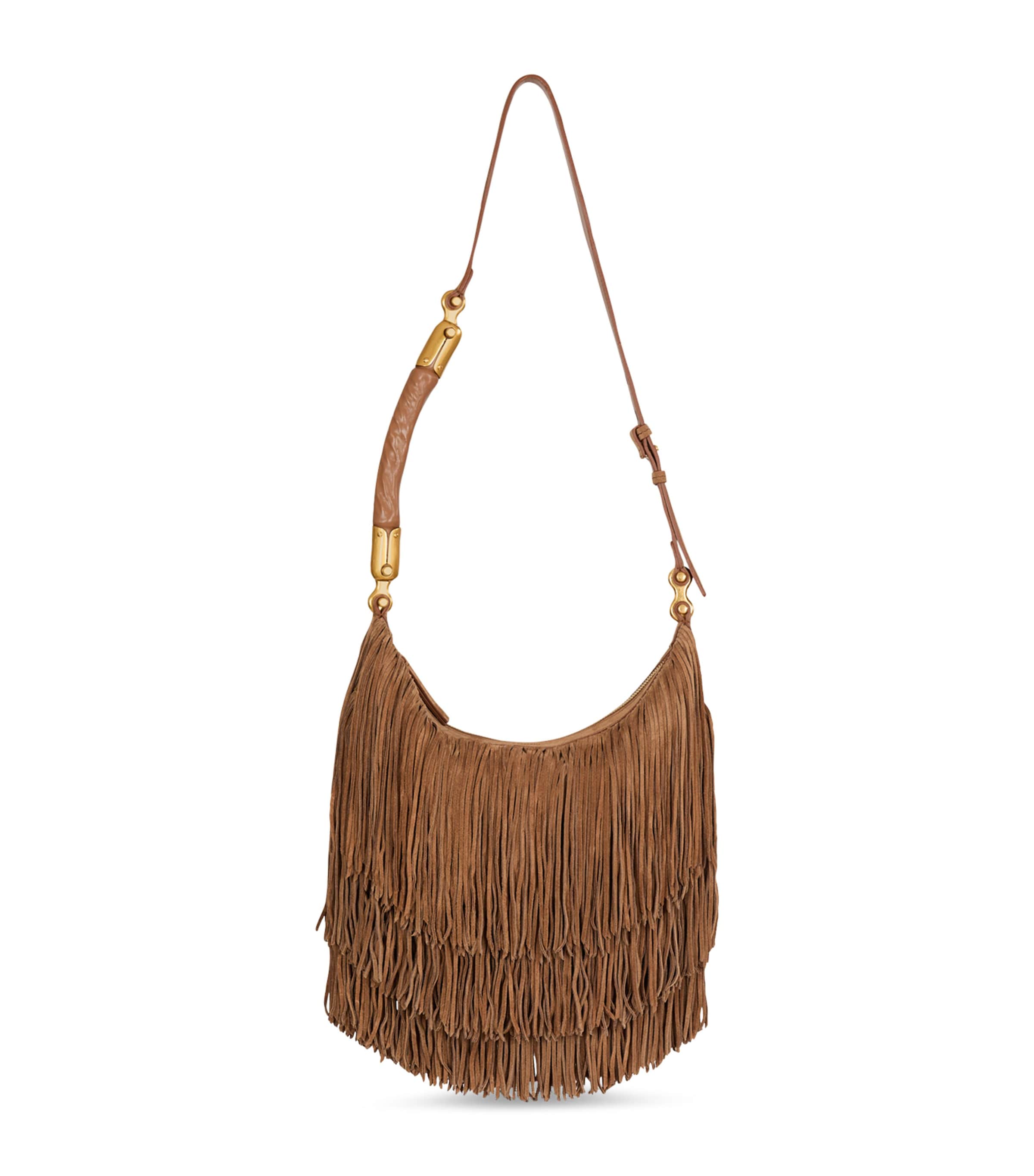 Balmain Suede Fringe Ébène Shoulder Bag Marron