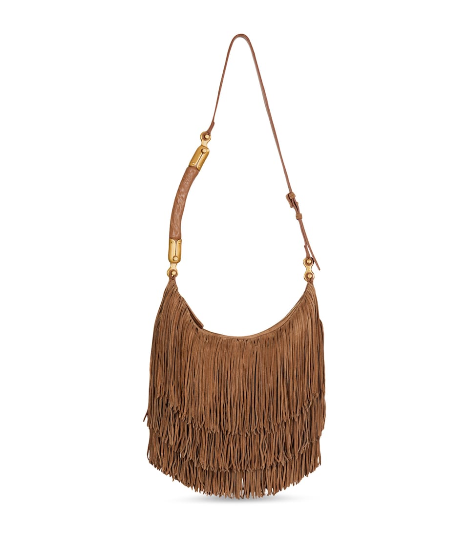 Balmain Suede Fringe Ébène Shoulder Bag Marron
