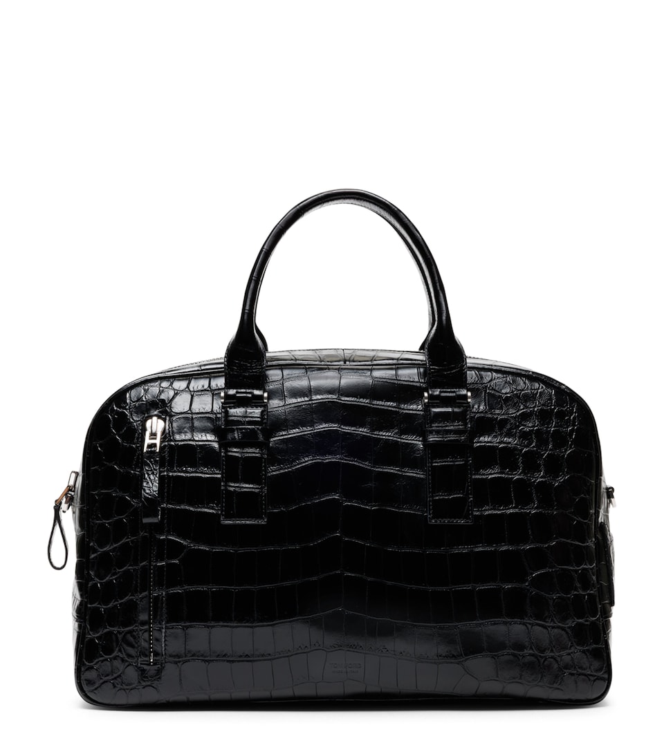 TOM FORD Large Calfskin Croc-Embossed Victor Shoulder Bag Naa