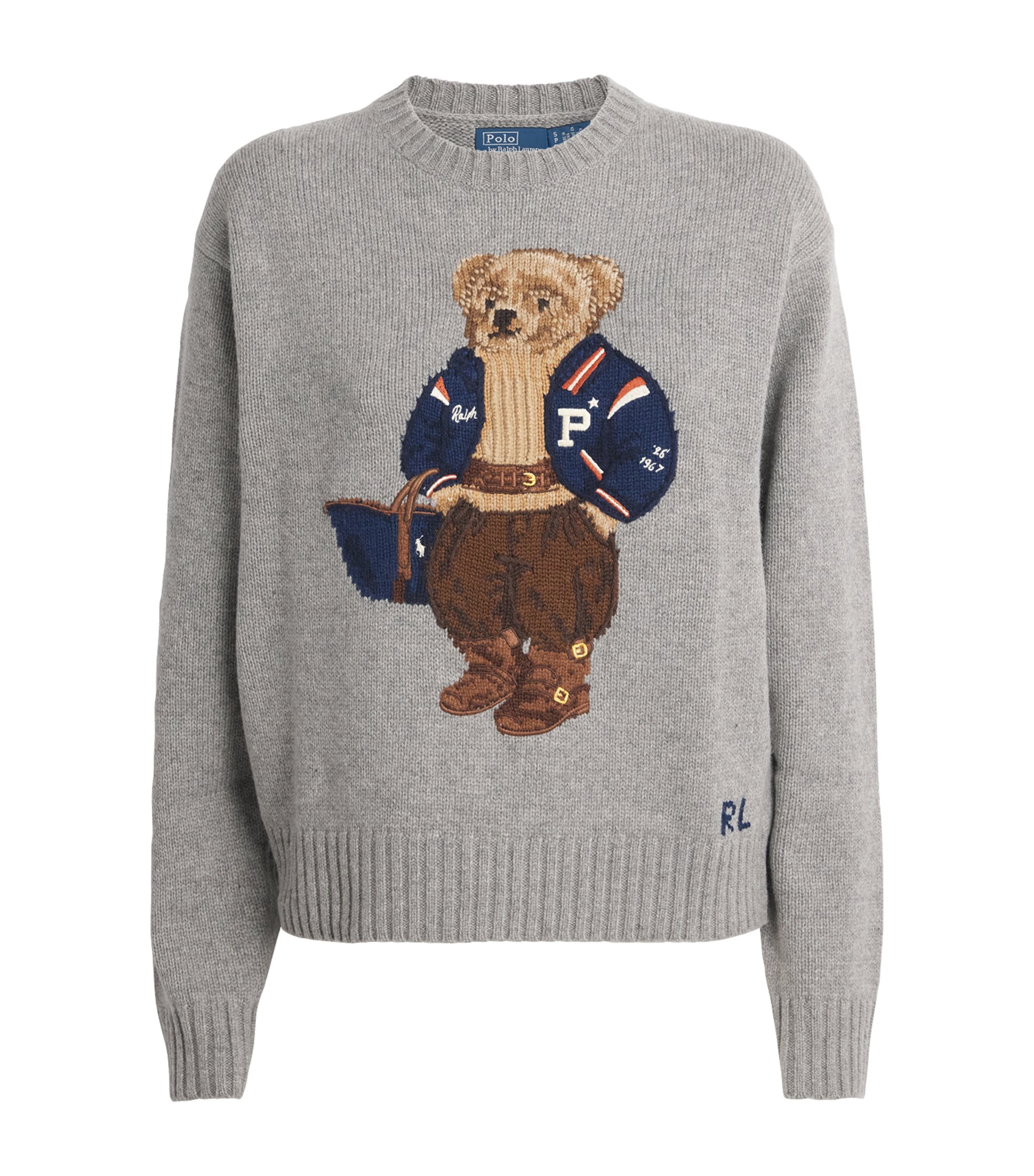 Polo Ralph Lauren Womens Wool-Cashmere Polo Bear Sweater Dark Vintage Heather