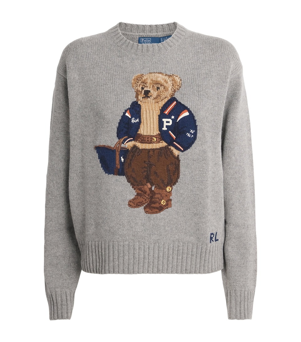 Polo Ralph Lauren Womens Wool-Cashmere Polo Bear Sweater Dark Vintage Heather