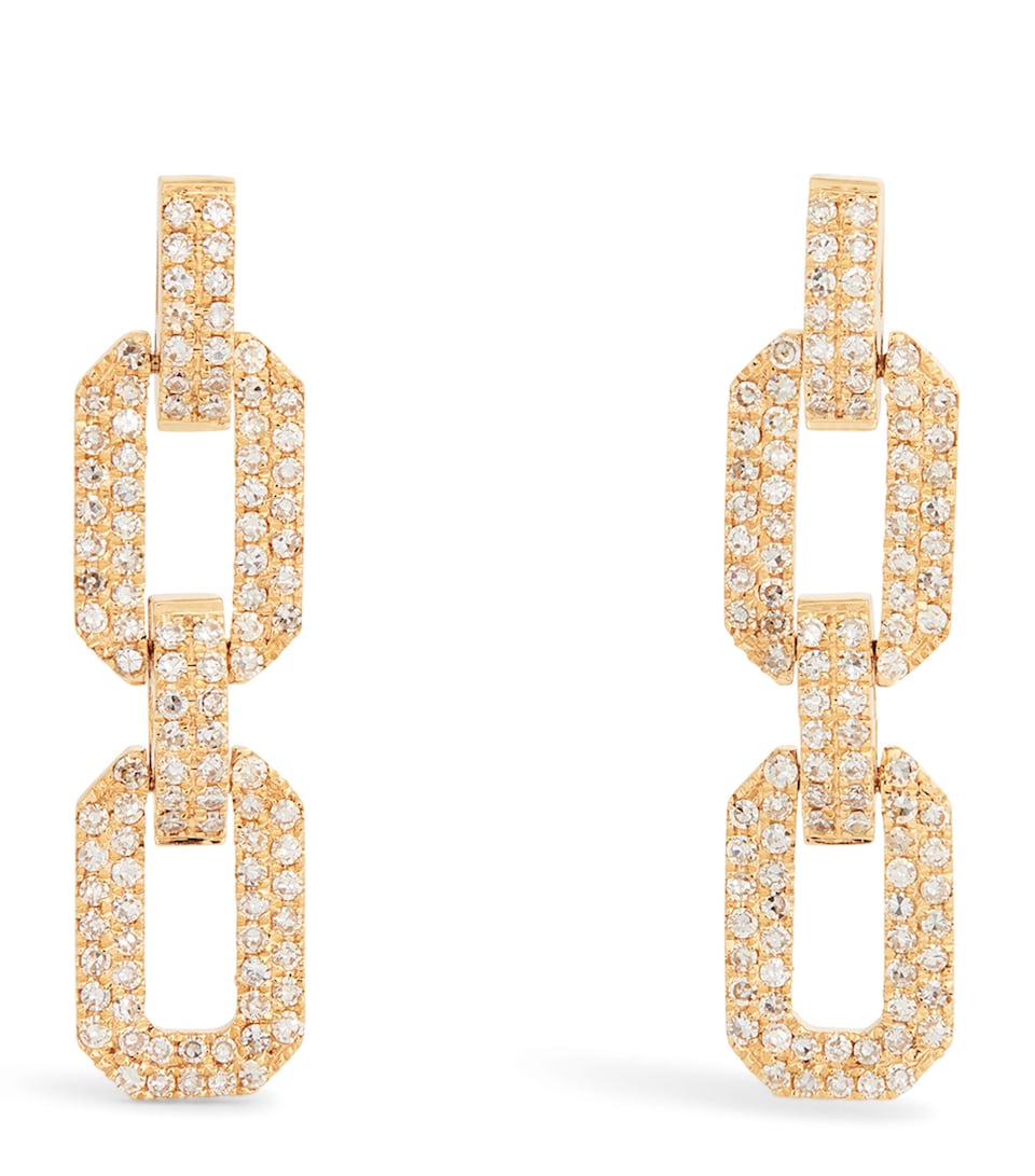 Yellow Gold and Diamond Deco Chain Earrings