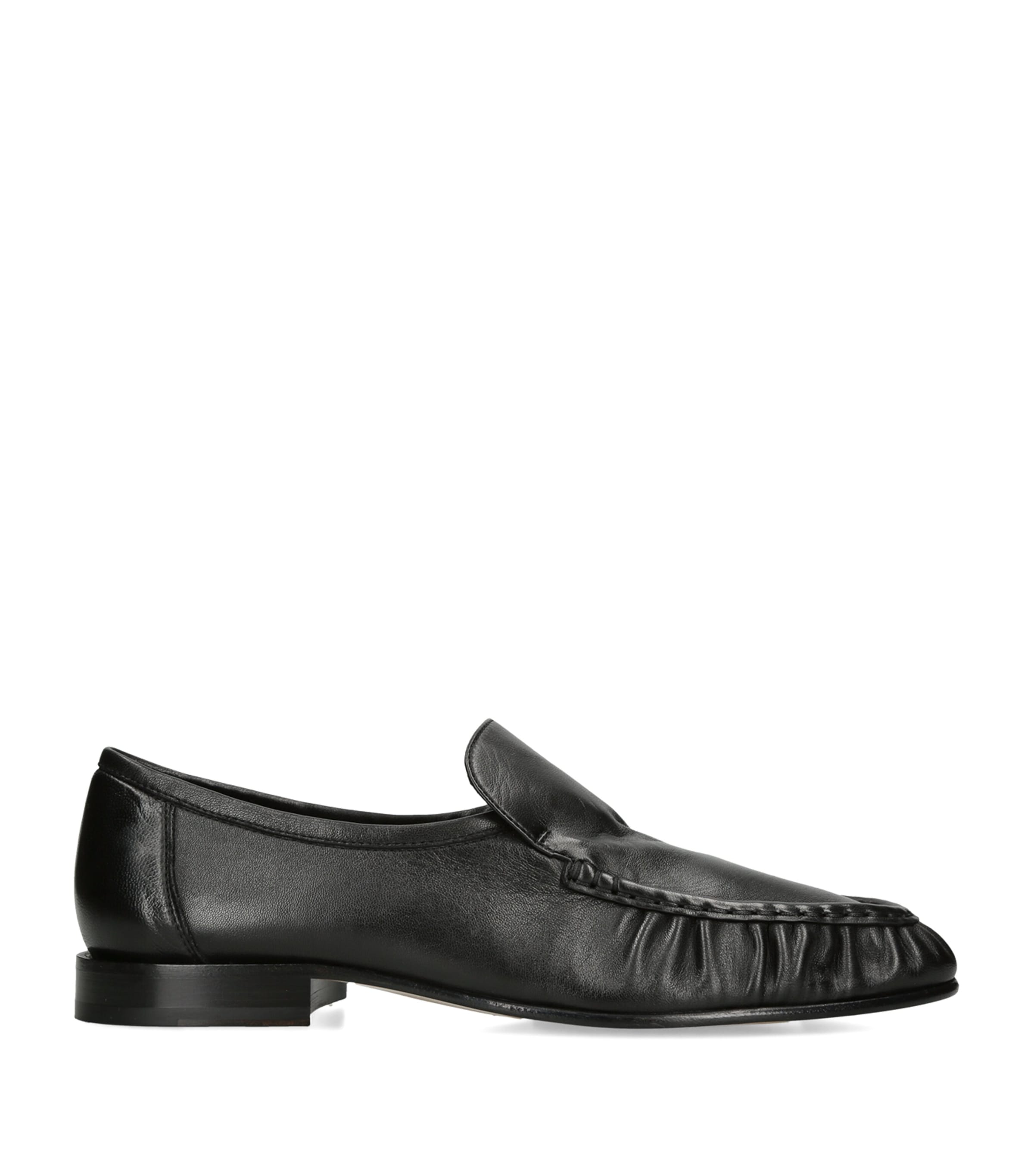 The Row Soft Moccasin Two Leather Loafers Black