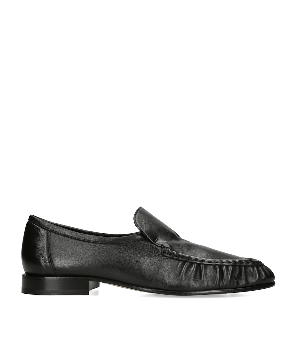 The Row Soft Moccasin Two Leather Loafers Black