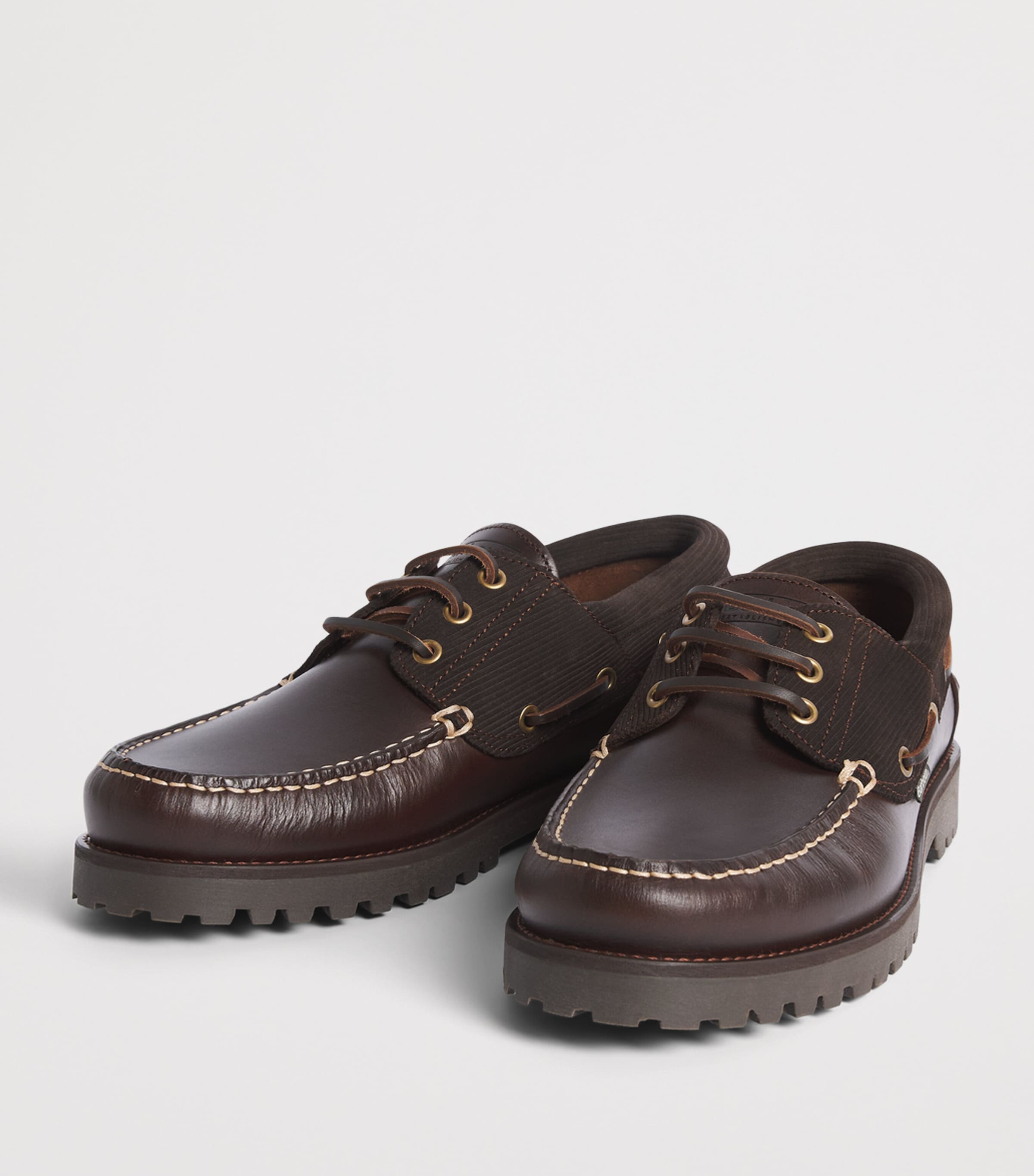 Barbour Leather Darras Boat Shoes Dk Brown/cord
