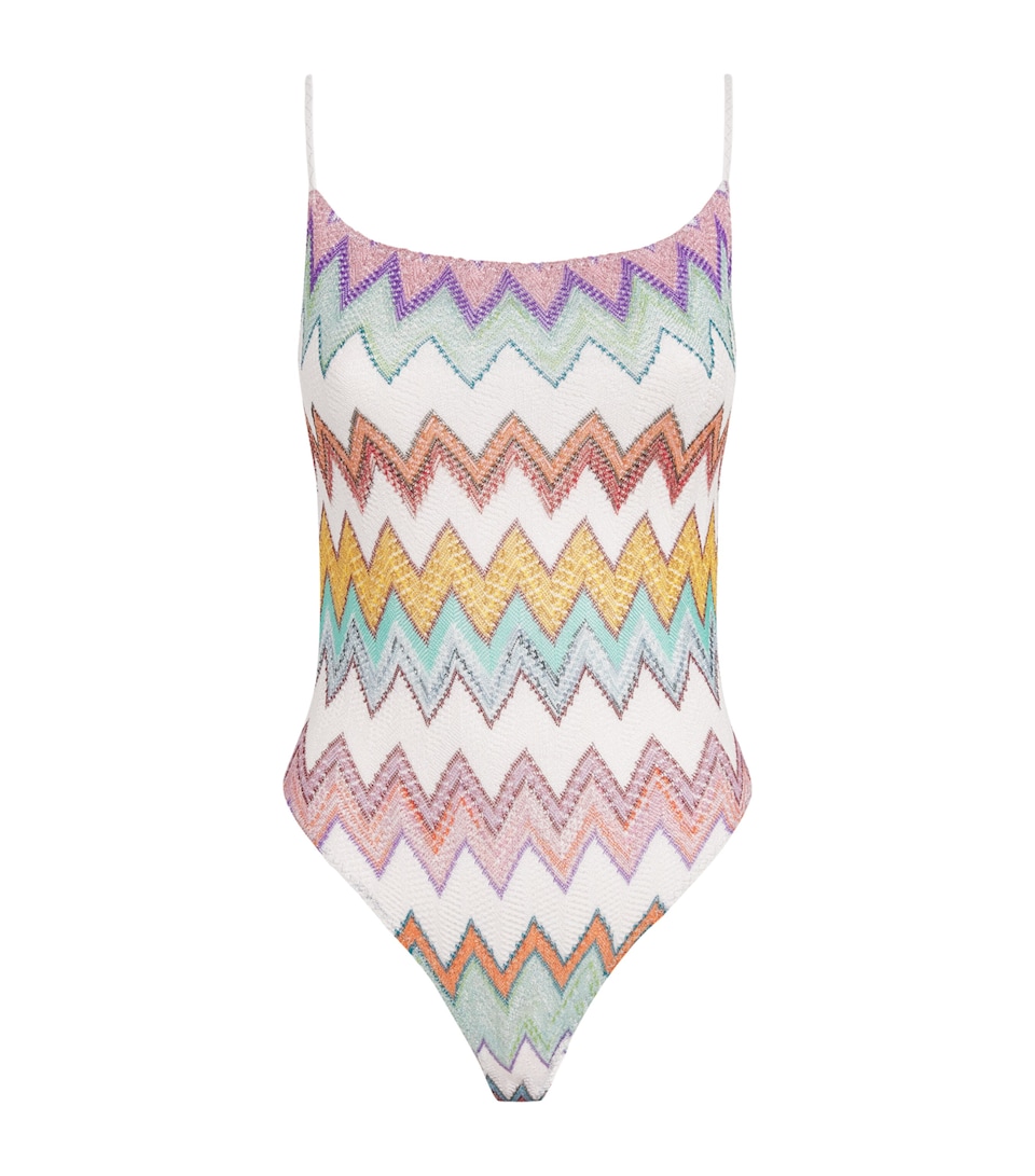 Metallic-Thread Zigzag Swimsuit
