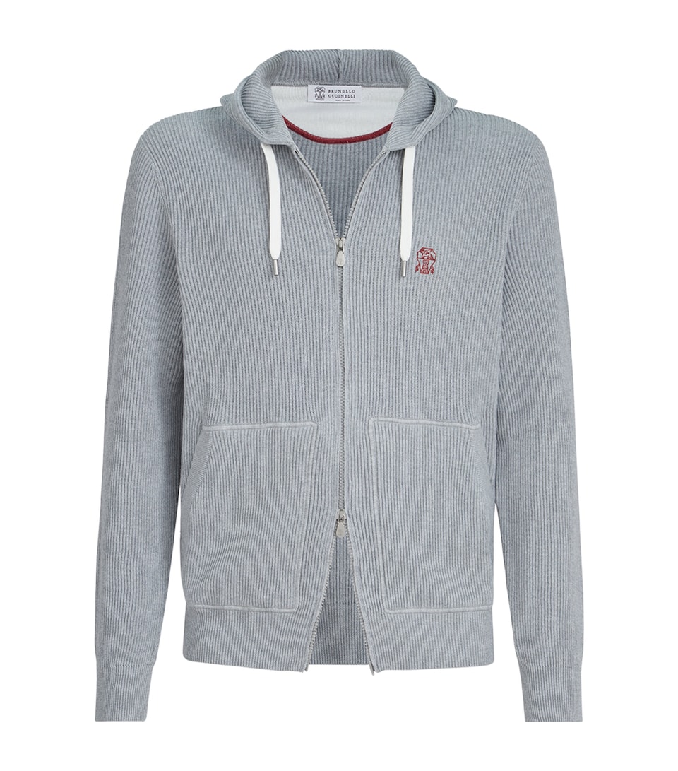 Cotton Ribbed Zip-Up Hoodie