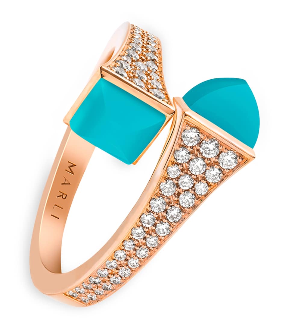 Midi Rose Gold, Diamond and Turquoise Cleo Ring
