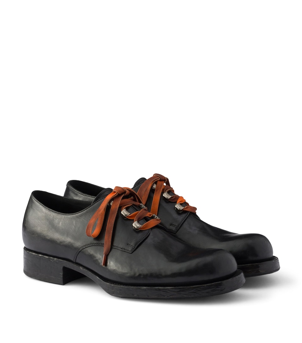 Prada Leather Antiqued Derby Shoes Black