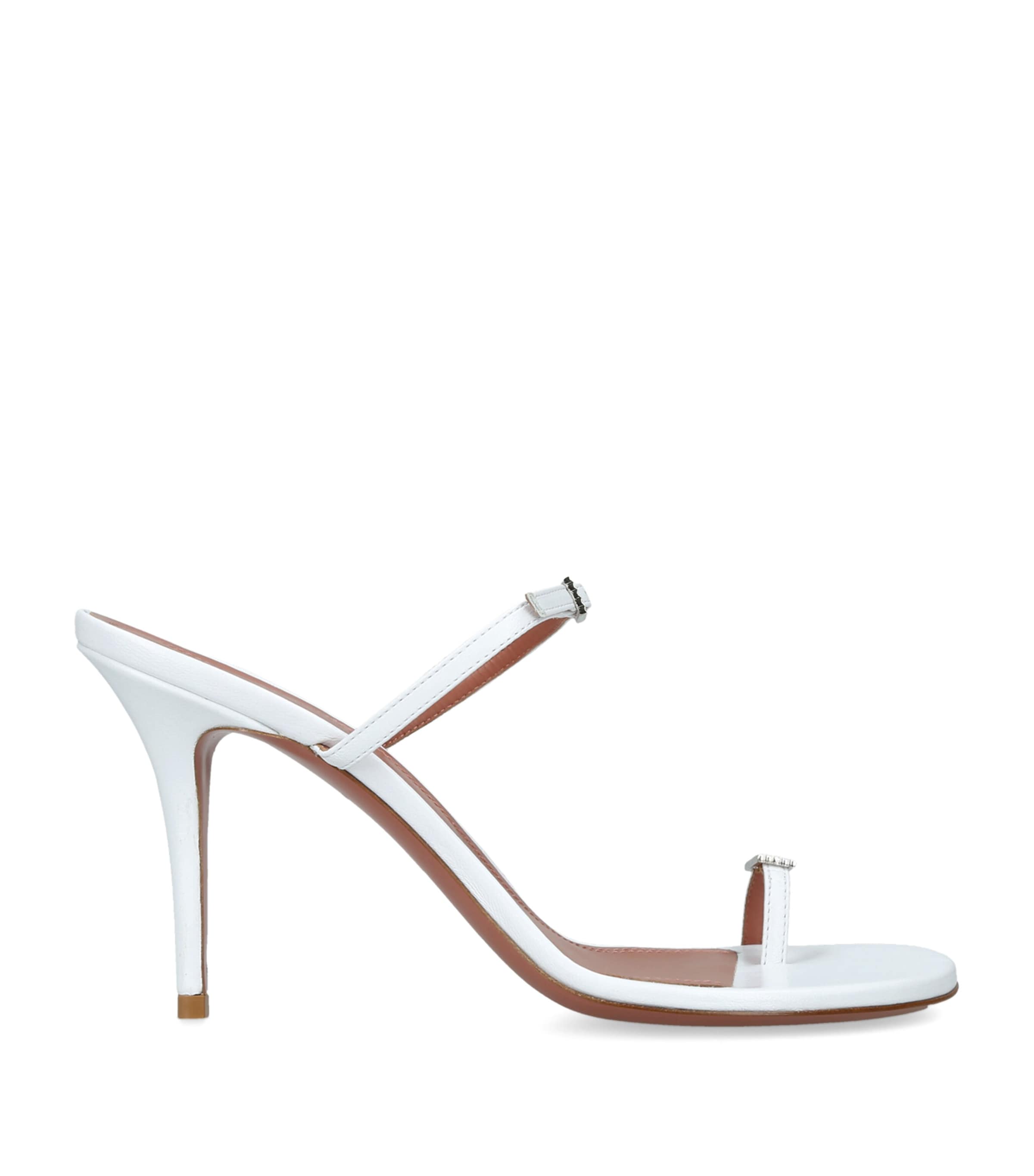 Amina Muaddi Leather Adut Heeled Sandals 90 White