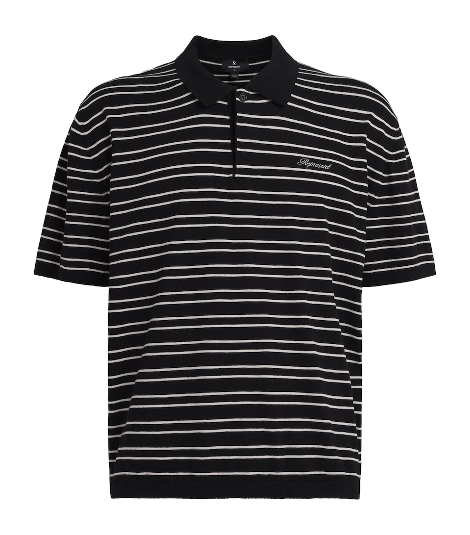 Represent Mens Cotton Stripe Polo Shirt Jet Black