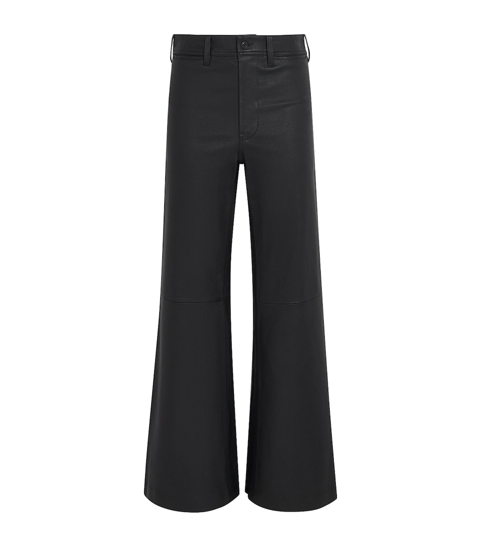 Polo Ralph Lauren Womens Leather Beaton Flared Trousers Black
