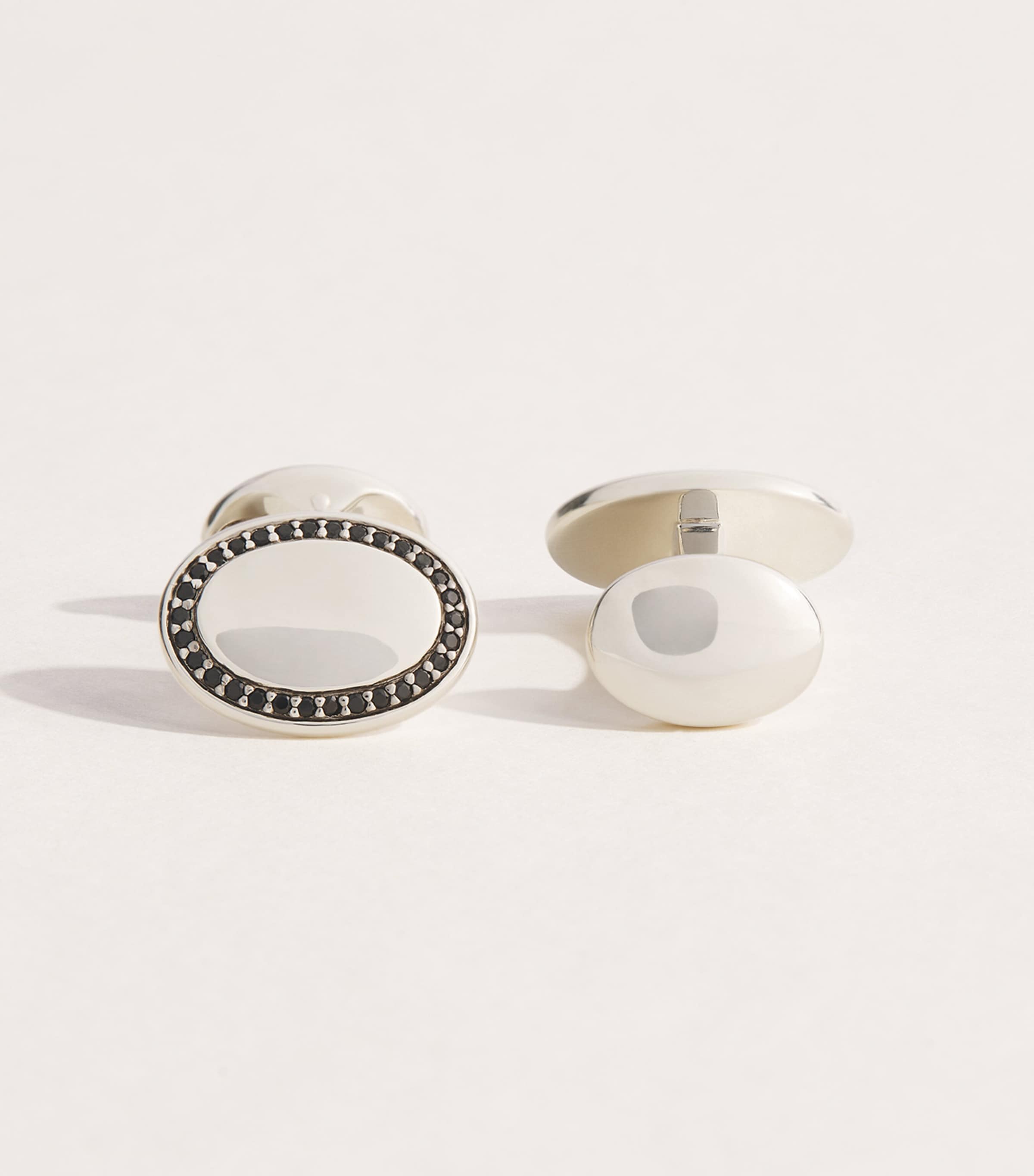 Deakin & Francis Sterling Silver and Black Spinel Oval Cufflinks Silver