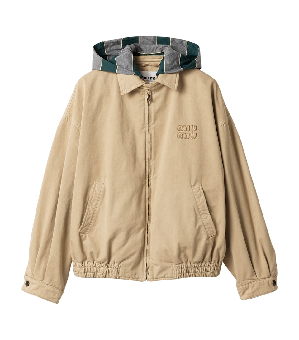 Miu Miu Womens Gabardine Hooded Jacket Neutral