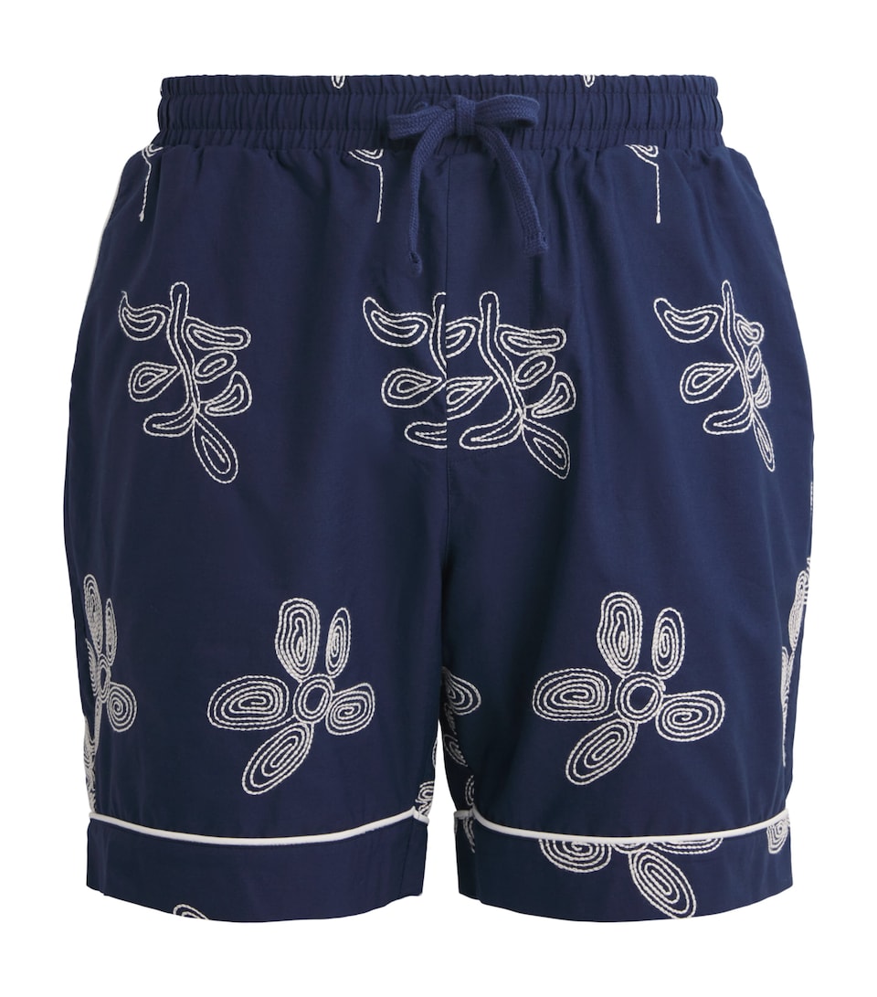 CHÉ Mens Embroidered Flores Shorts Blue