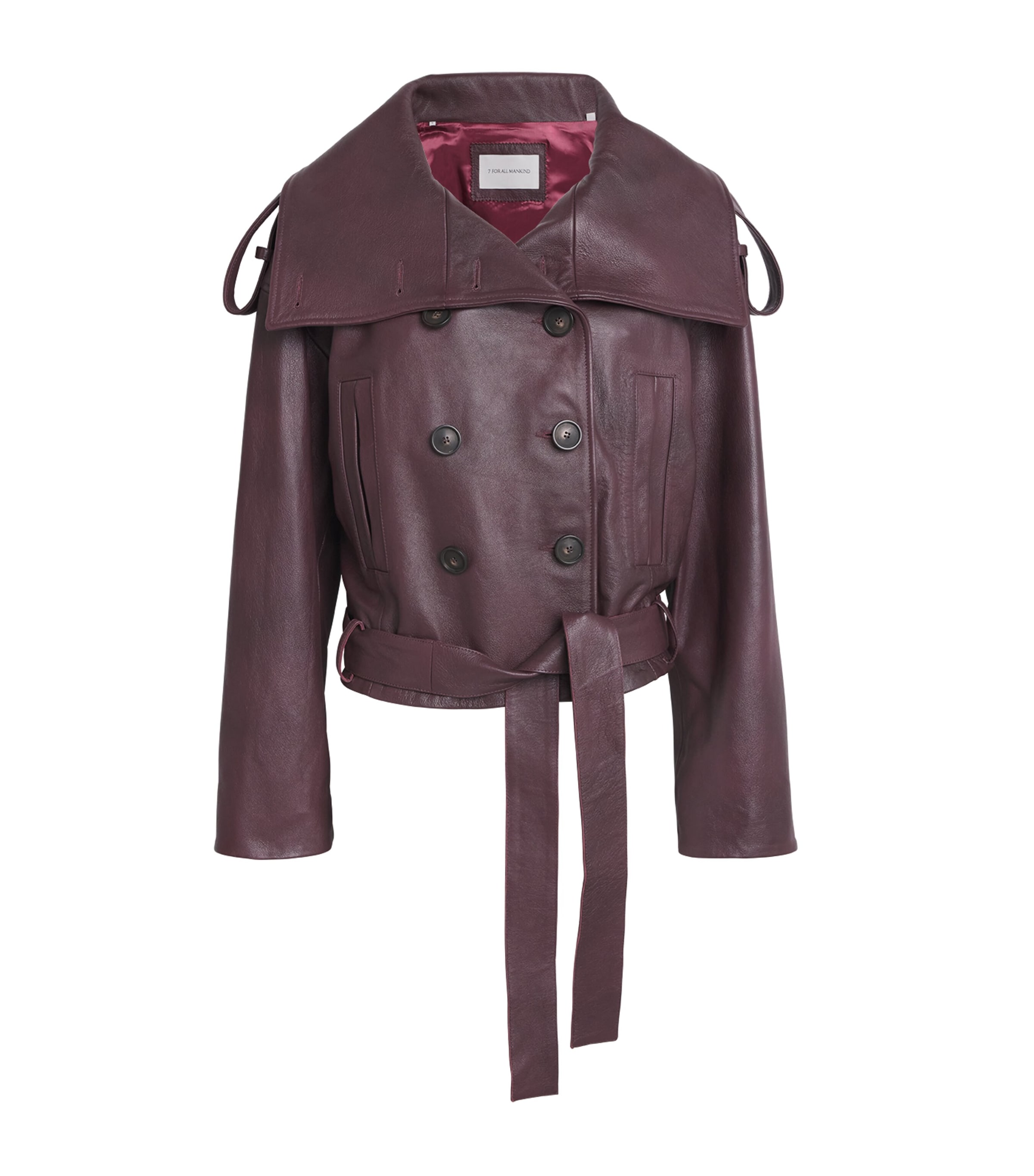 7 For All Mankind Womens High-Neck Leather Jacket Red