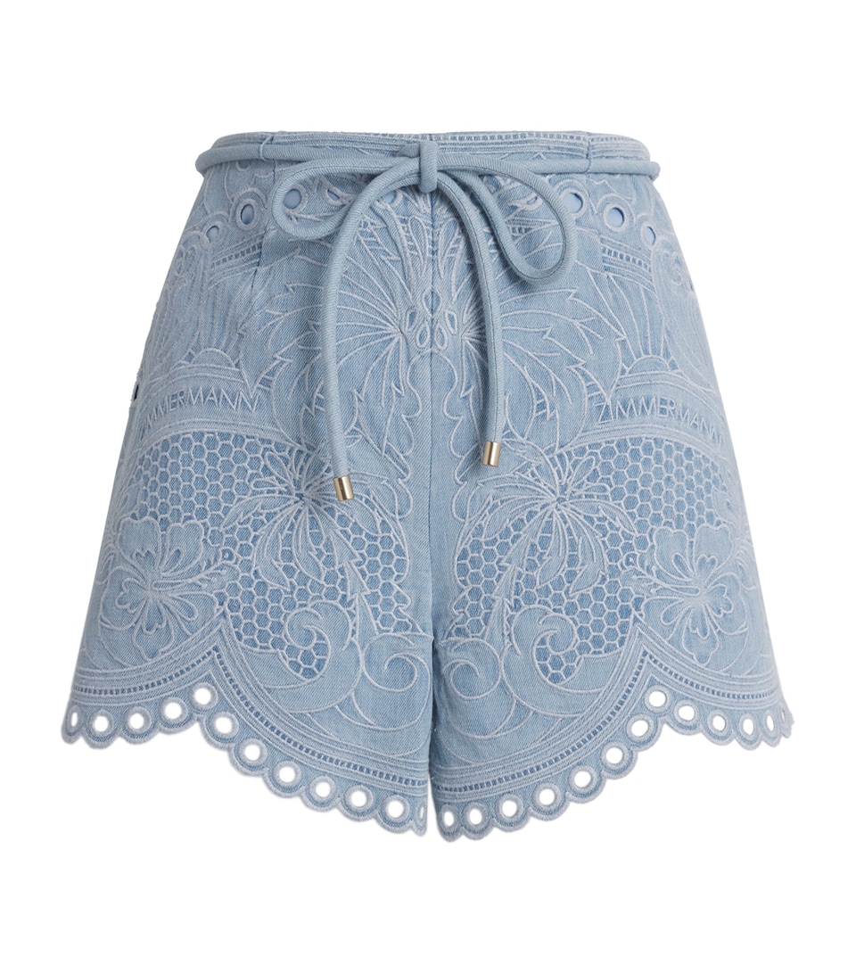 Embroidered Daylight Denim Shorts
