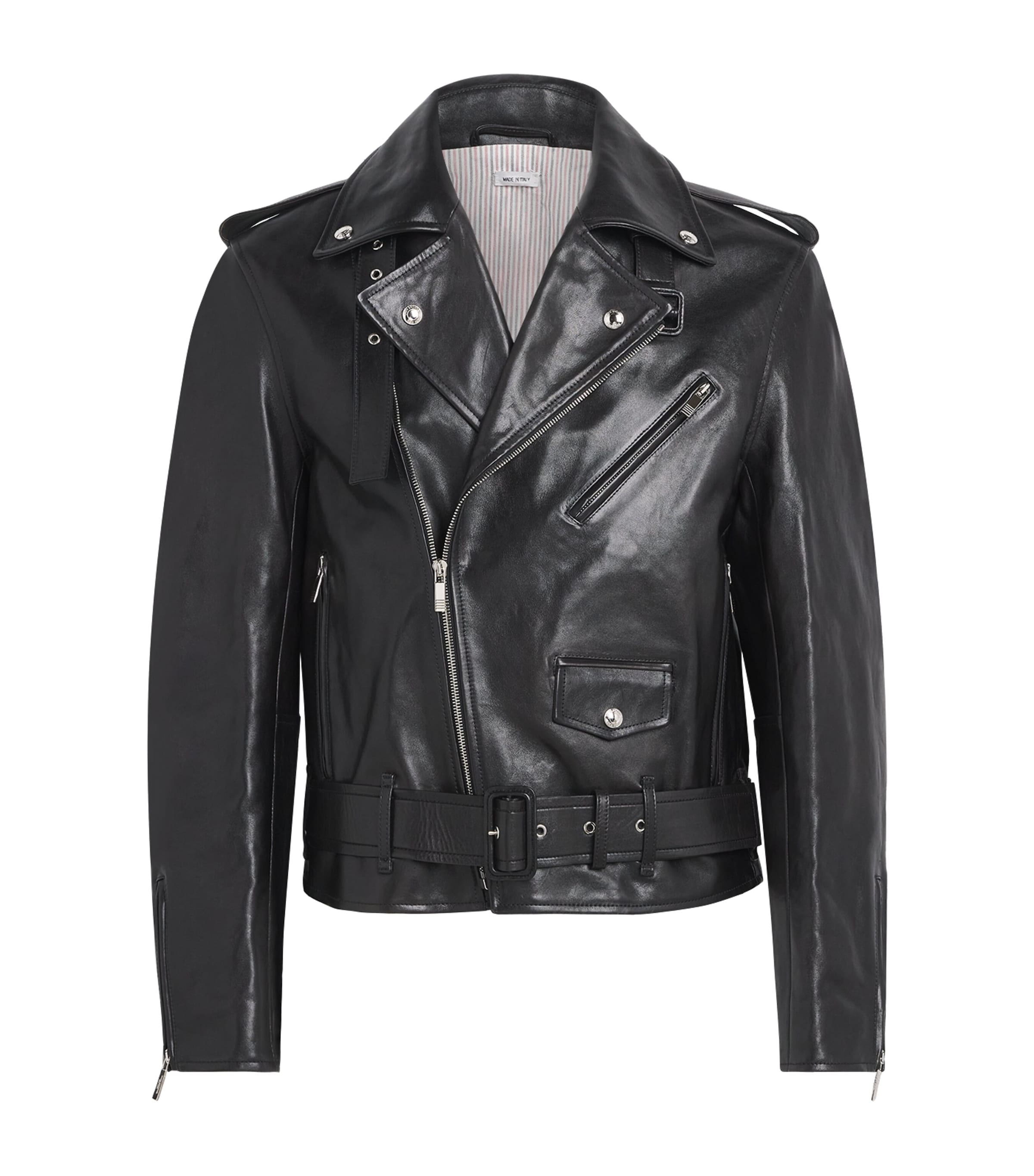 Thom Browne Mens Moto Leather Jacket Black