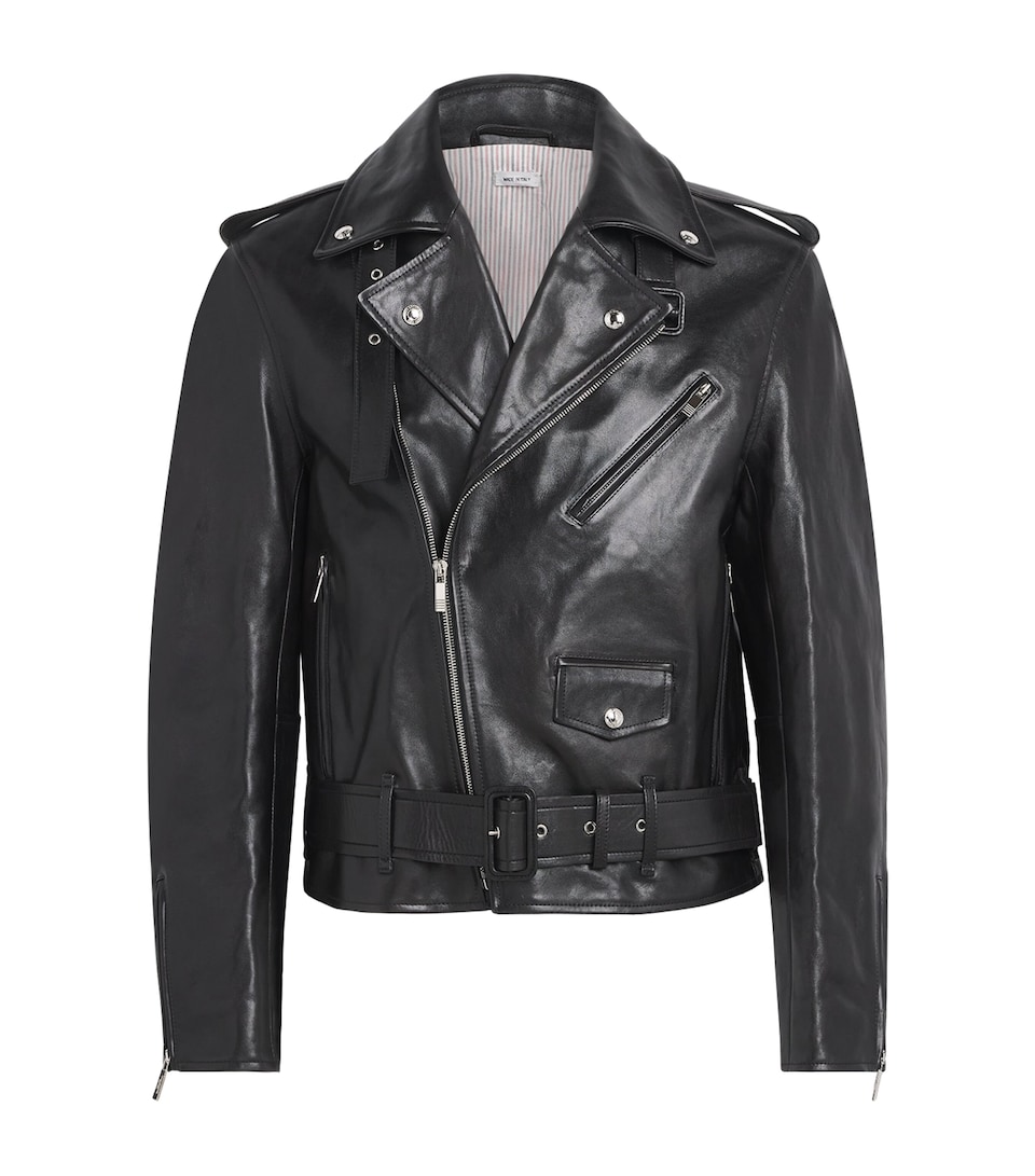 Thom Browne Mens Moto Leather Jacket Black