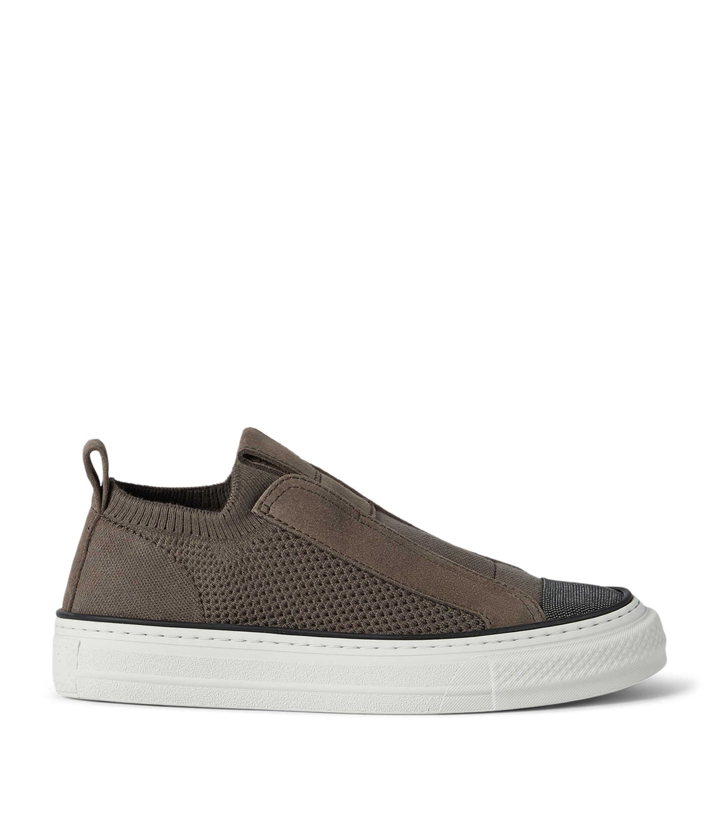 Knitted Suede-Trim Sneakers