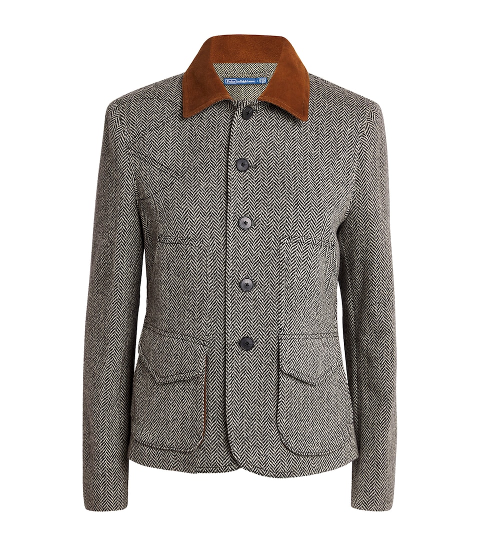 Wool-Blend Herringbone Suede-Trim Jacket